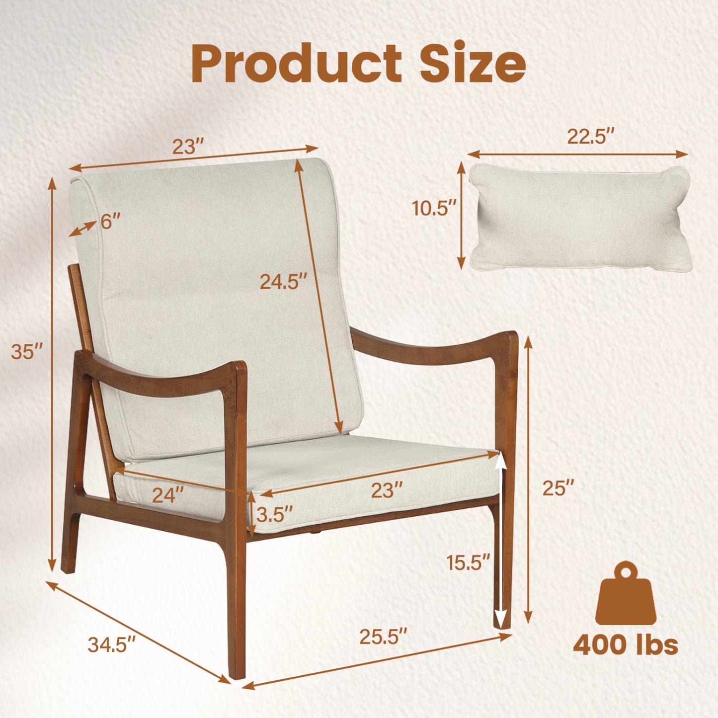 Accent Chair with Removable Cushions and Rubber Wood Frame