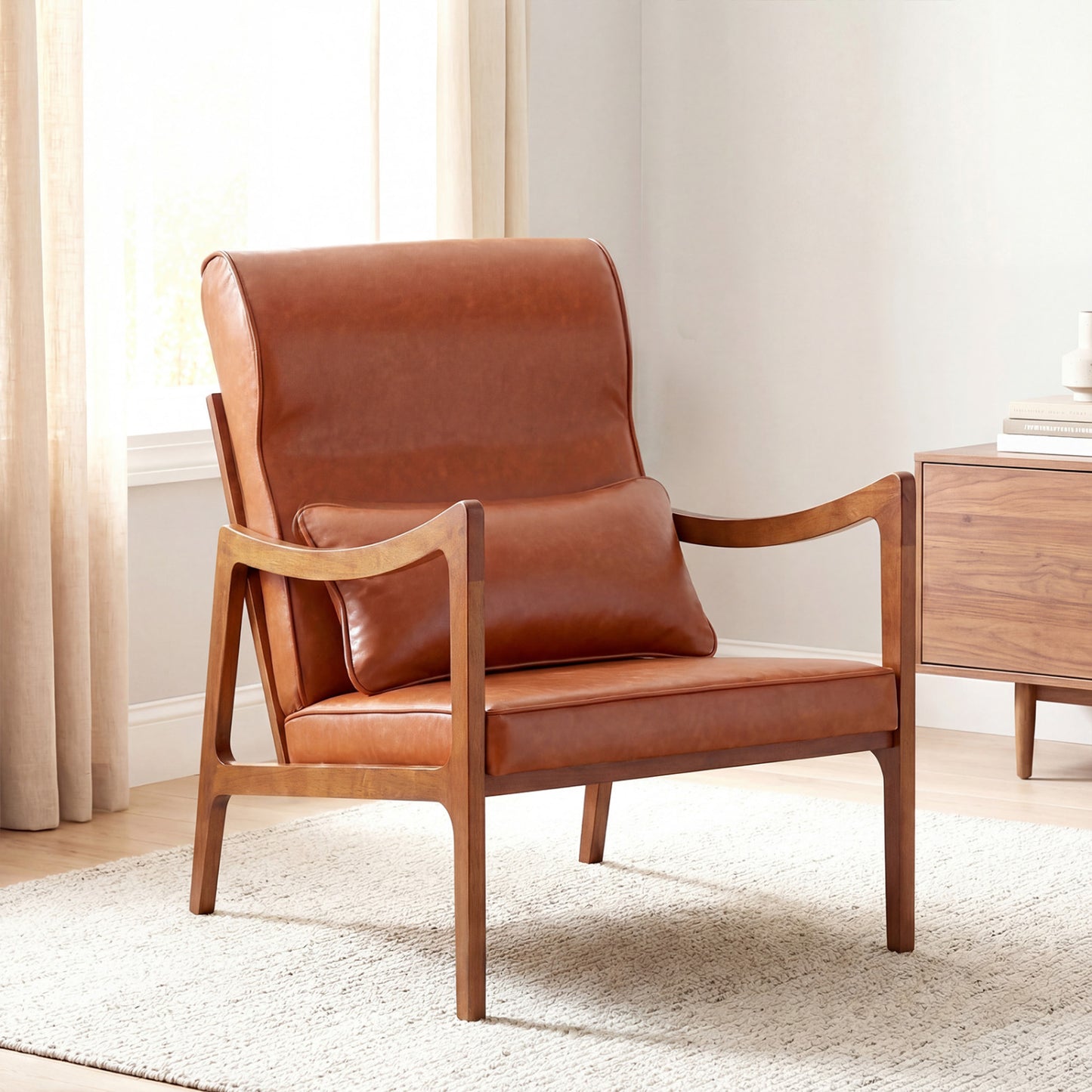 Accent Chair with Removable Cushions and Rubber Wood Frame