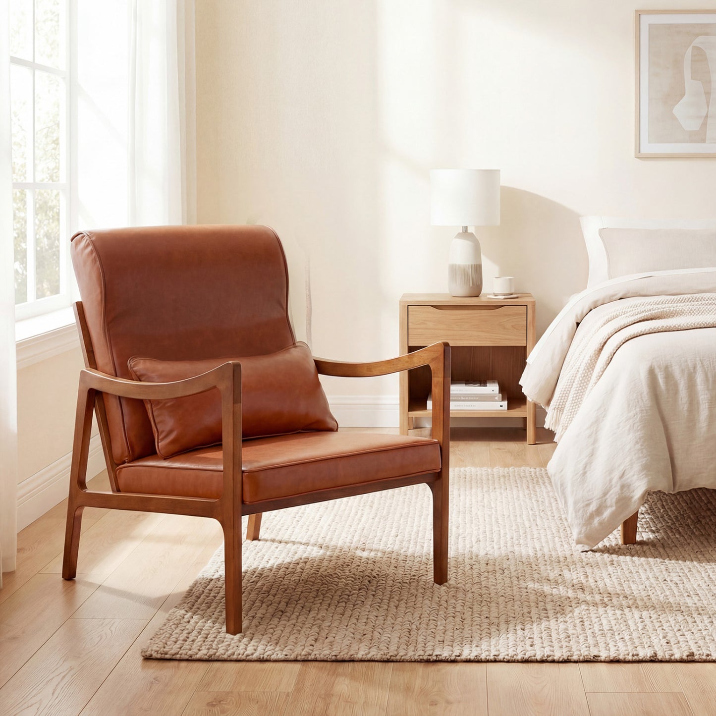 Accent Chair with Removable Cushions and Rubber Wood Frame
