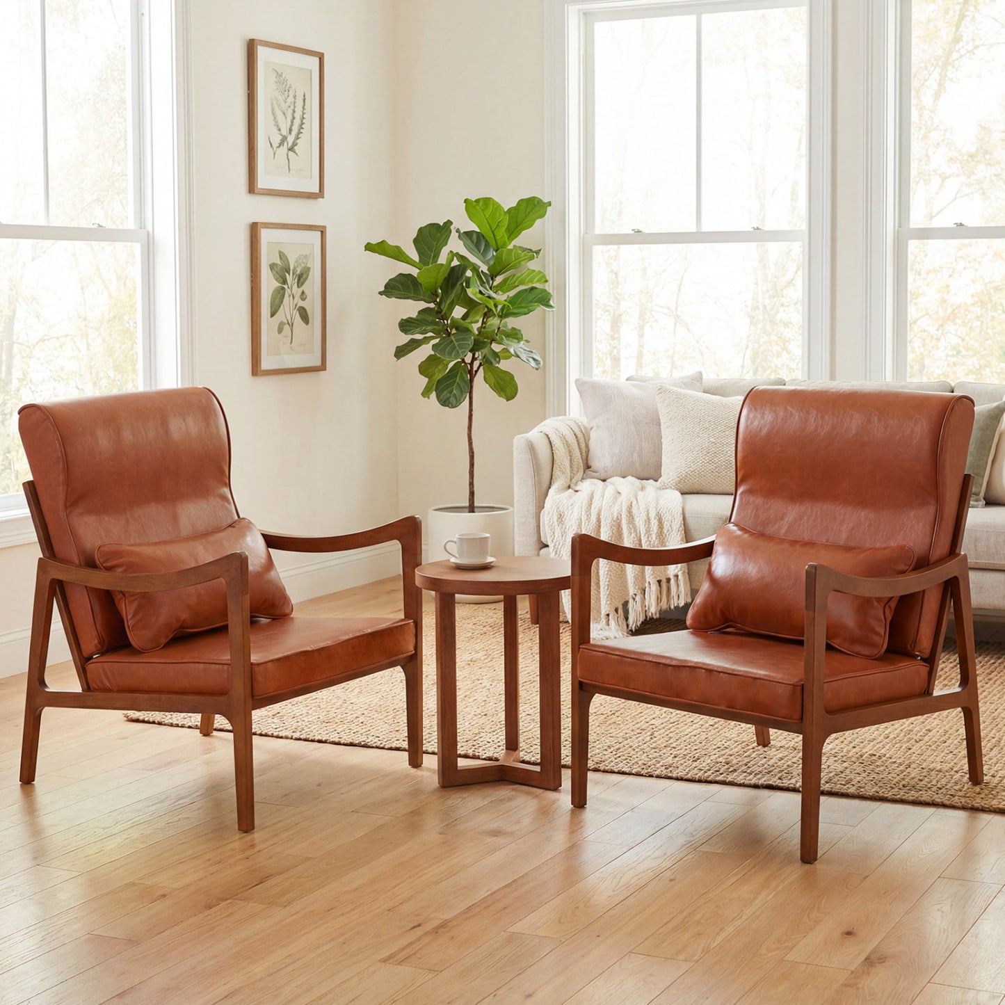 Accent Chair with Removable Cushions and Rubber Wood Frame