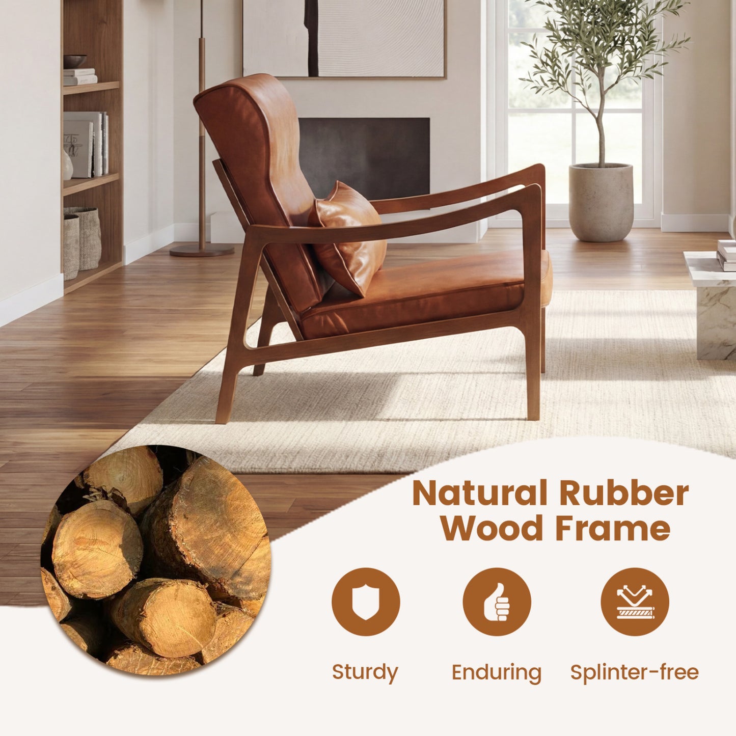 Accent Chair with Removable Cushions and Rubber Wood Frame
