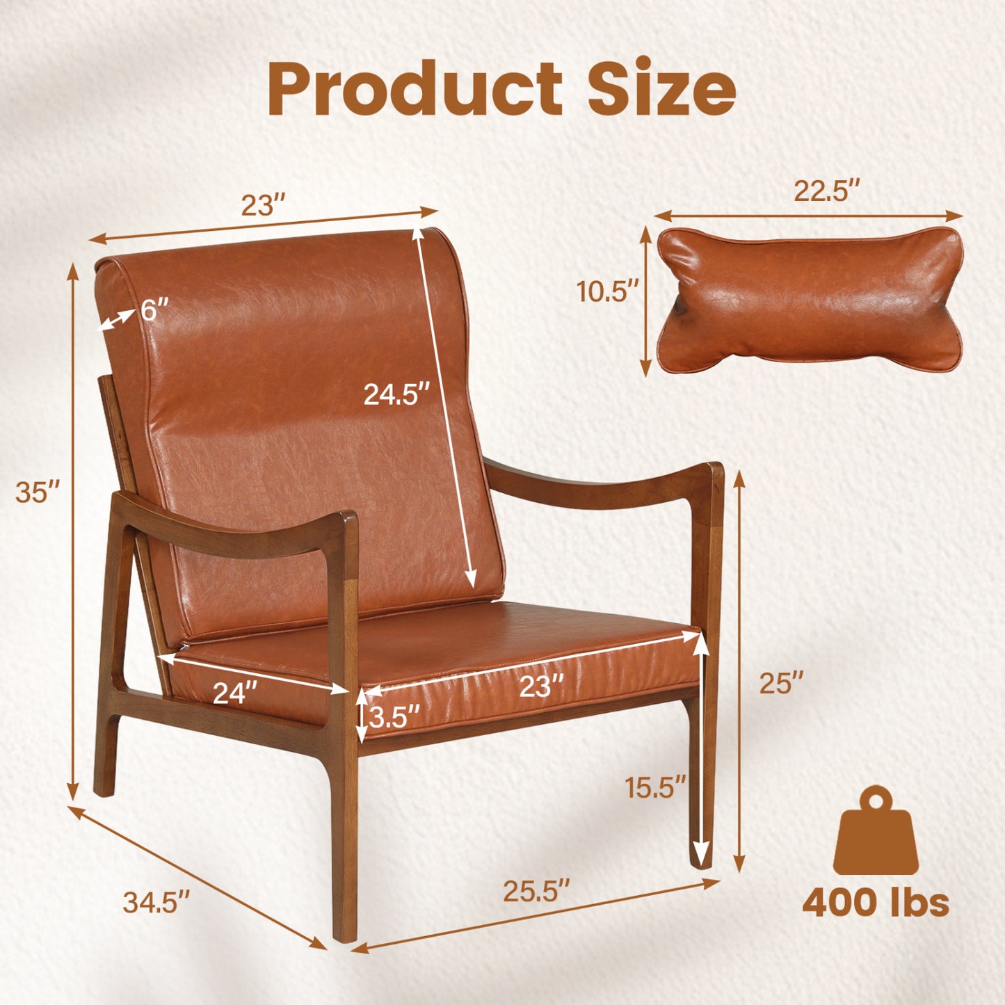Accent Chair with Removable Cushions and Rubber Wood Frame