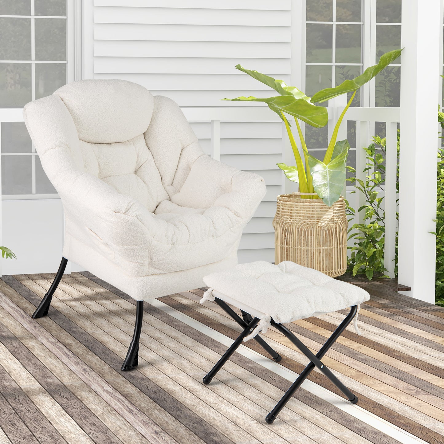 Accent Chair with Folding Footrest and Head Pillow
