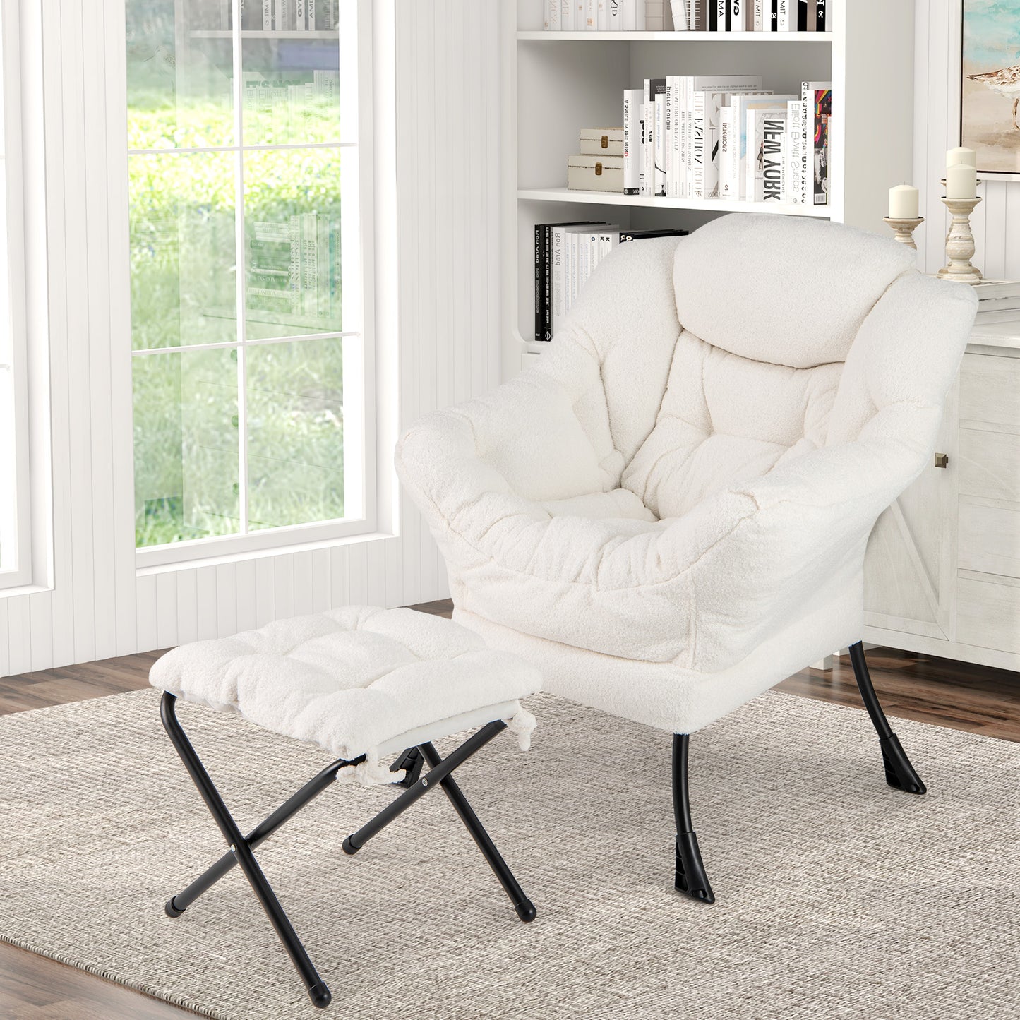 Accent Chair with Folding Footrest and Head Pillow