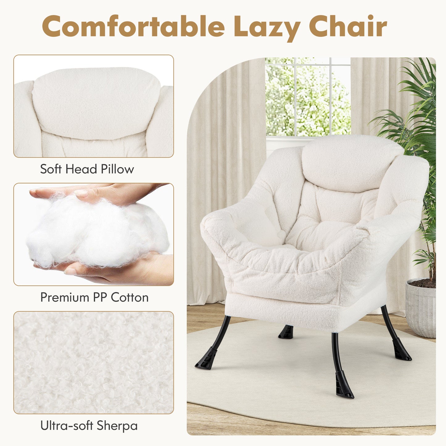 Accent Chair with Folding Footrest and Head Pillow