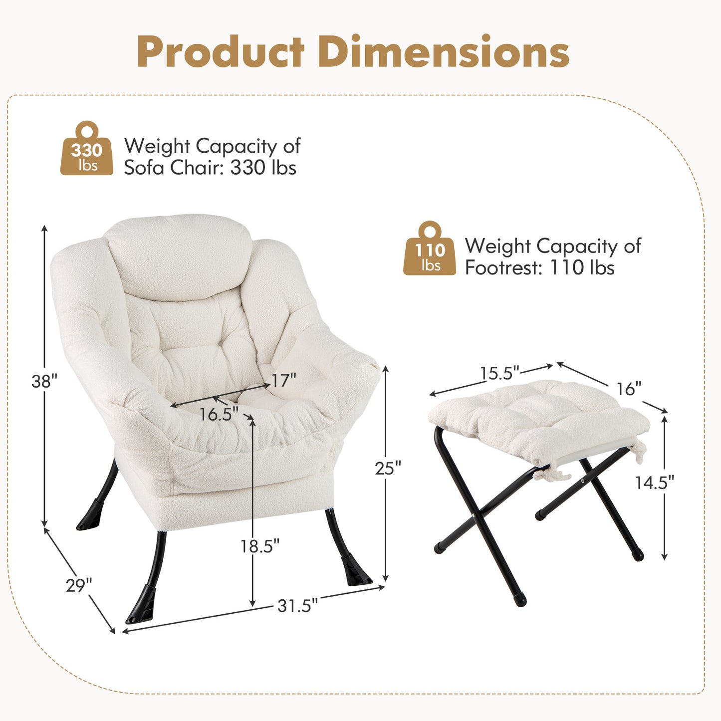 Accent Chair with Folding Footrest and Head Pillow