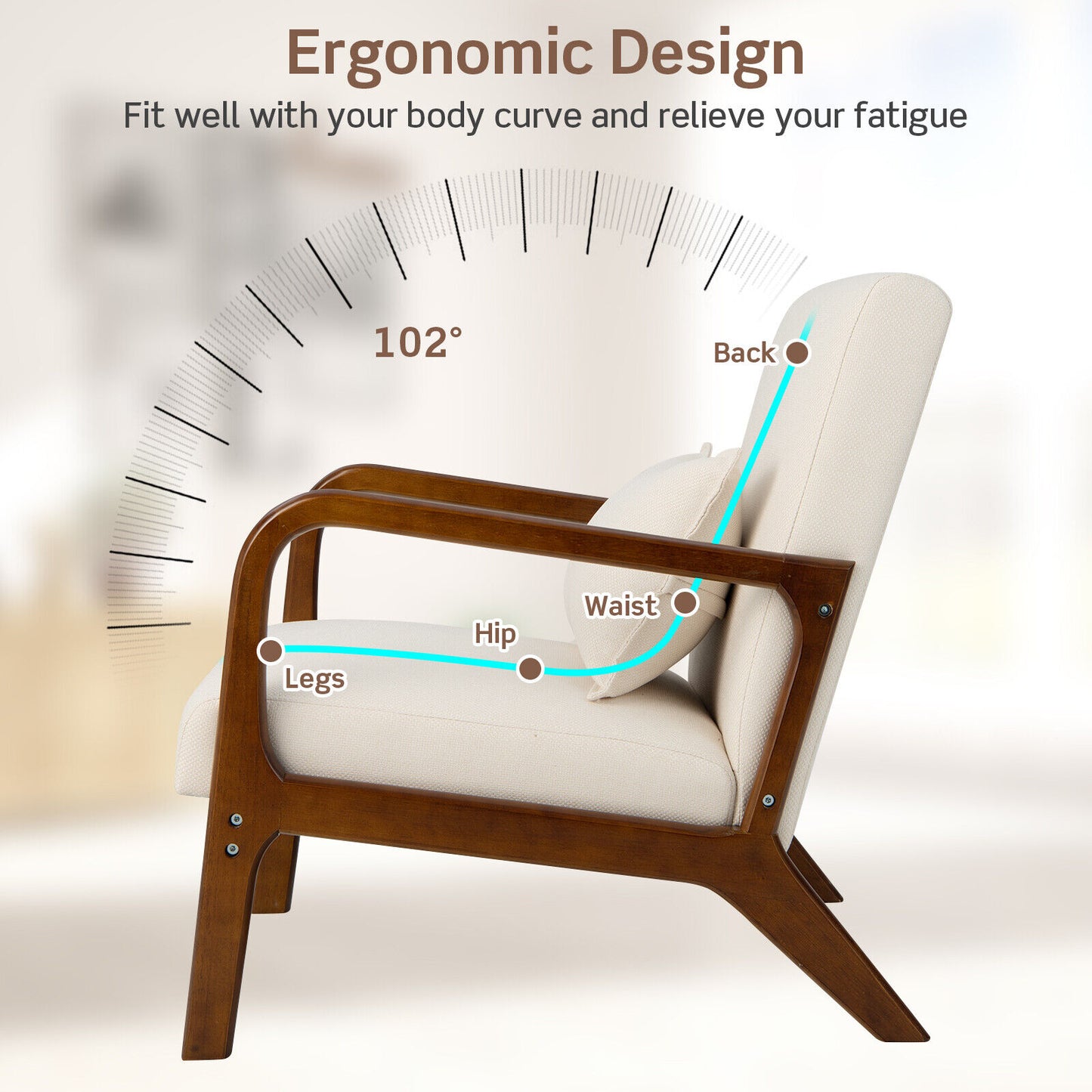 Accent Chair with Lumbar Pillow and Rubber Wood Frame