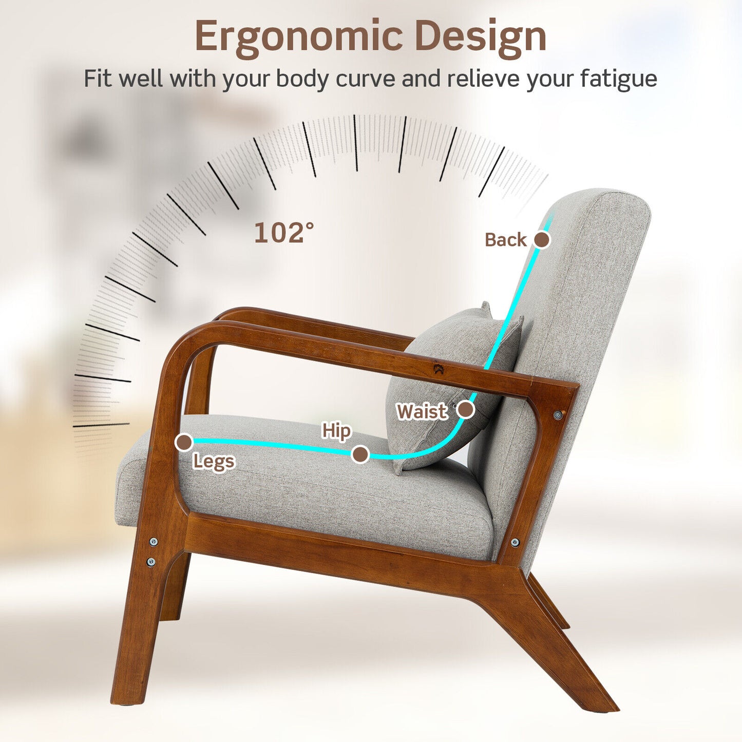 Accent Chair with Lumbar Pillow and Rubber Wood Frame