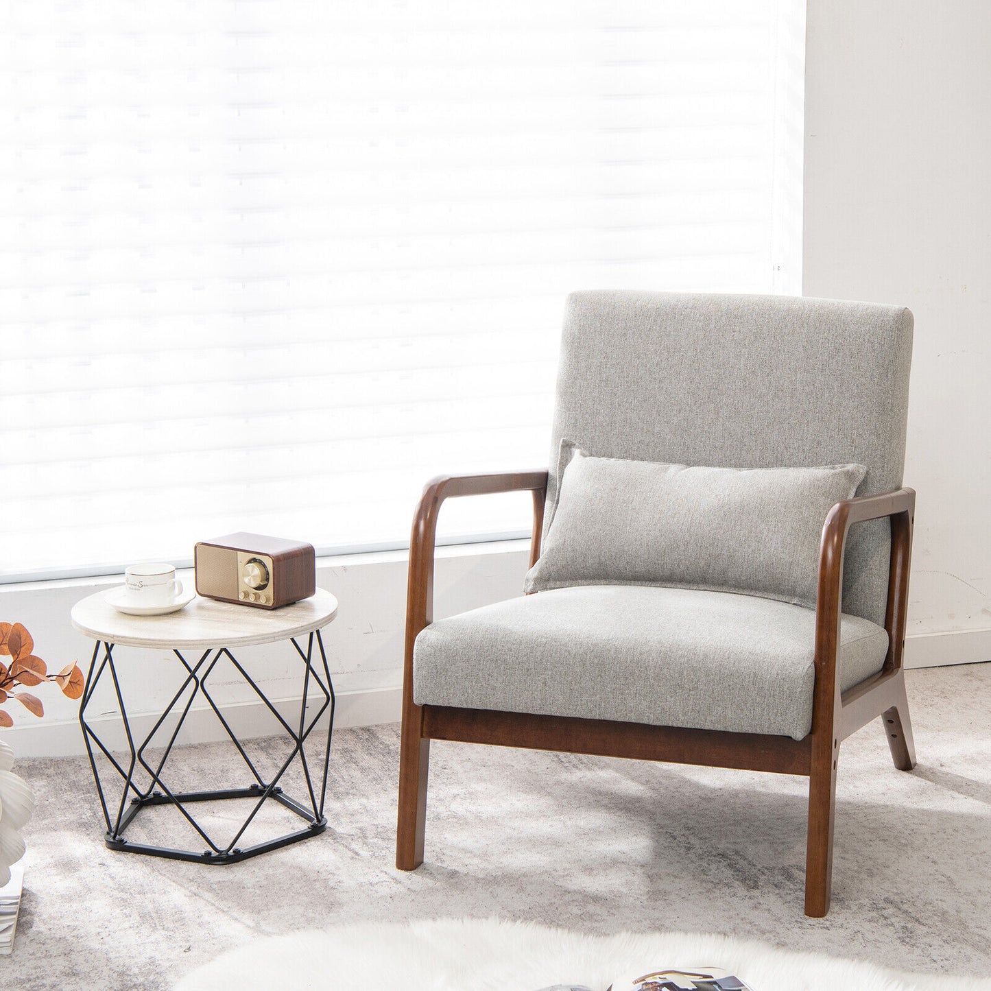 Accent Chair with Lumbar Pillow and Rubber Wood Frame