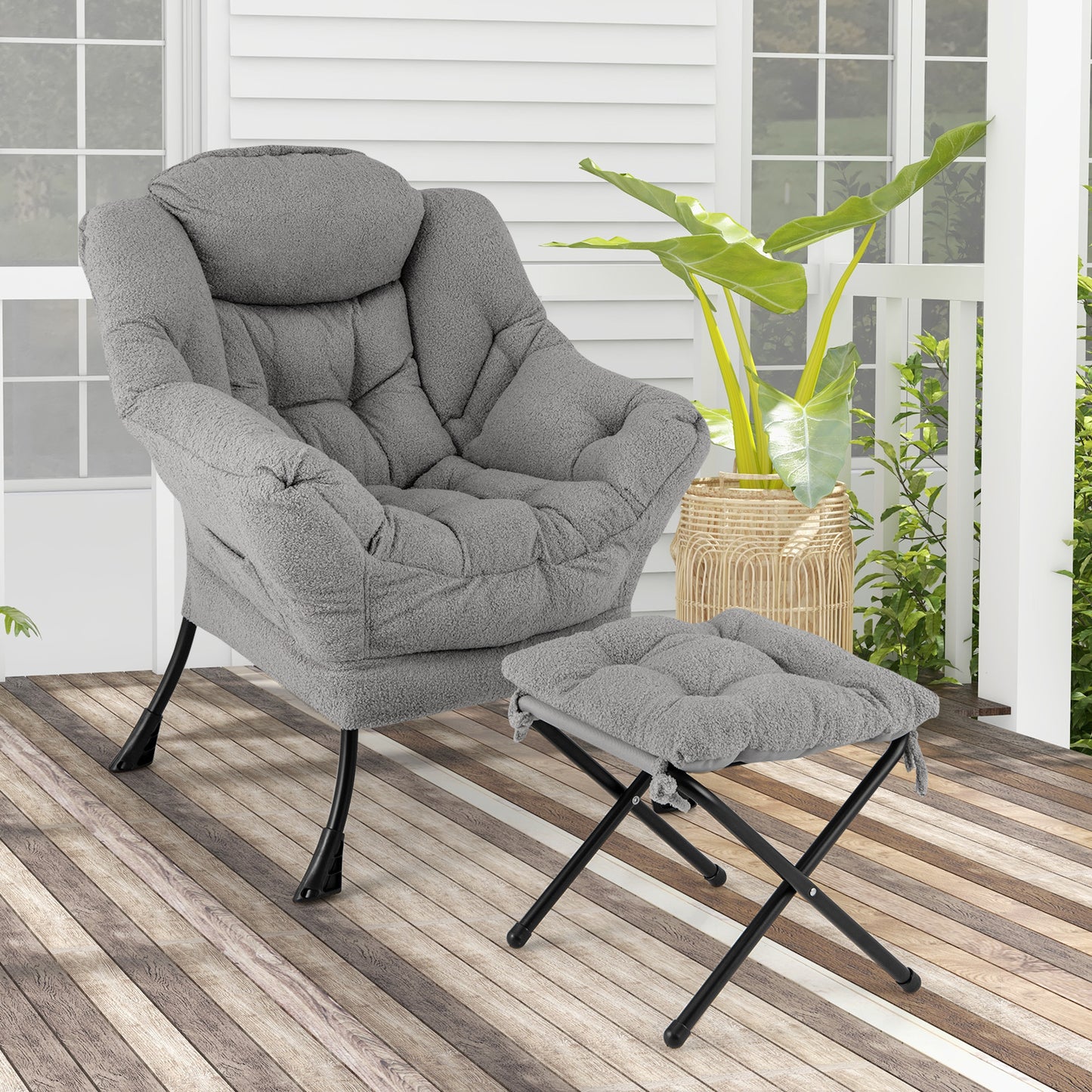 Accent Chair with Folding Footrest and Head Pillow