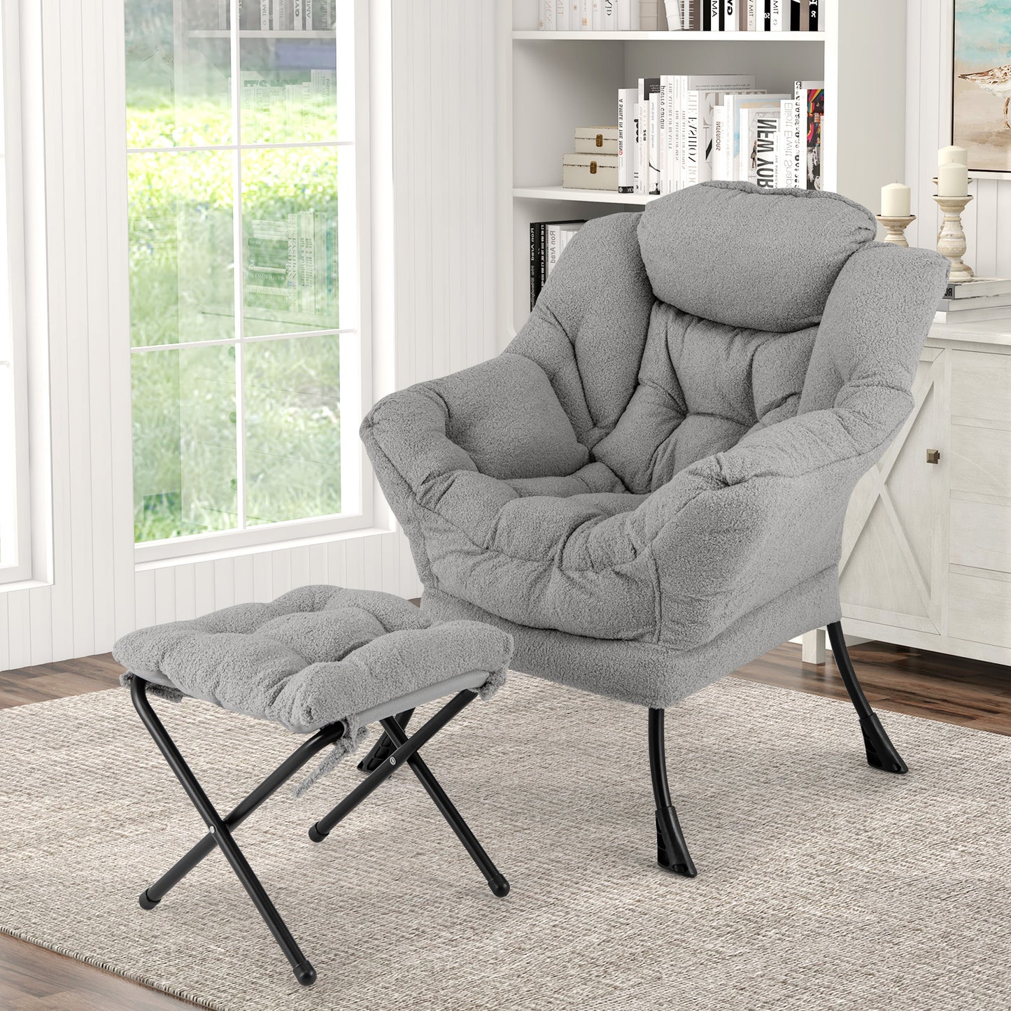 Accent Chair with Folding Footrest and Head Pillow