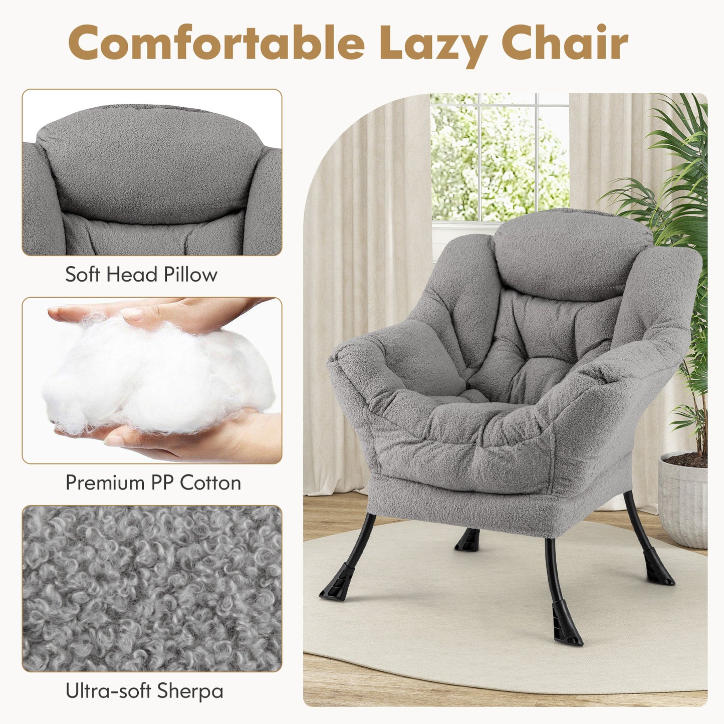 Accent Chair with Folding Footrest and Head Pillow