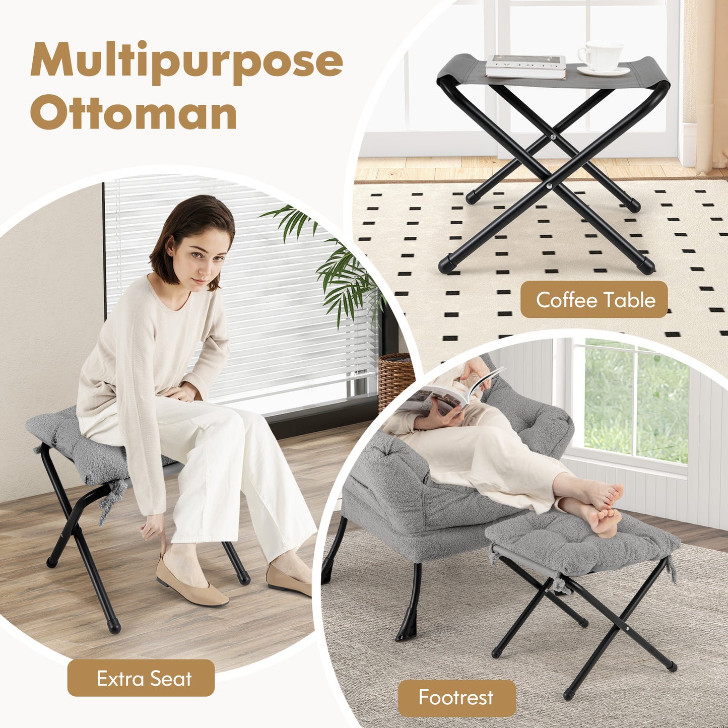 Accent Chair with Folding Footrest and Head Pillow