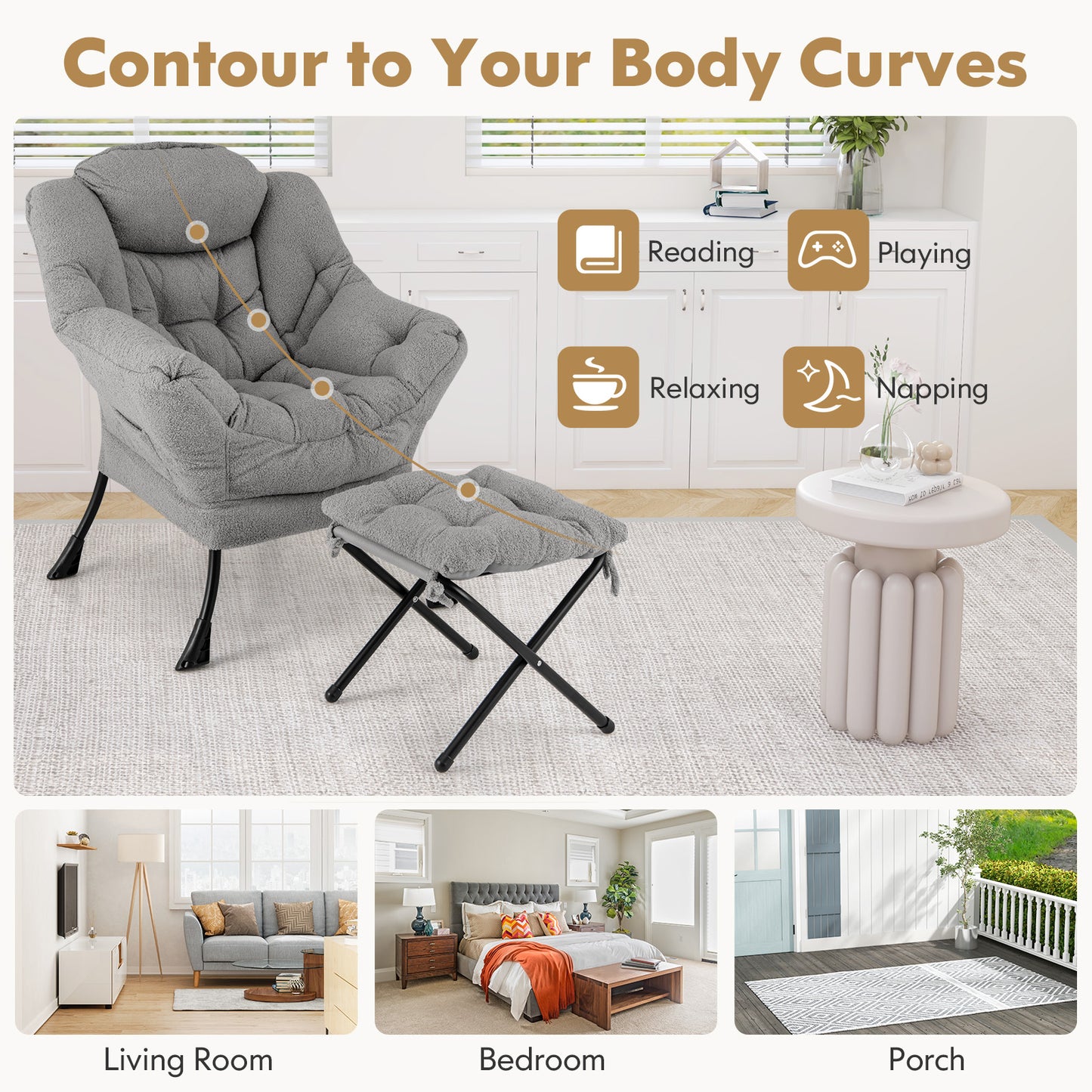 Accent Chair with Folding Footrest and Head Pillow