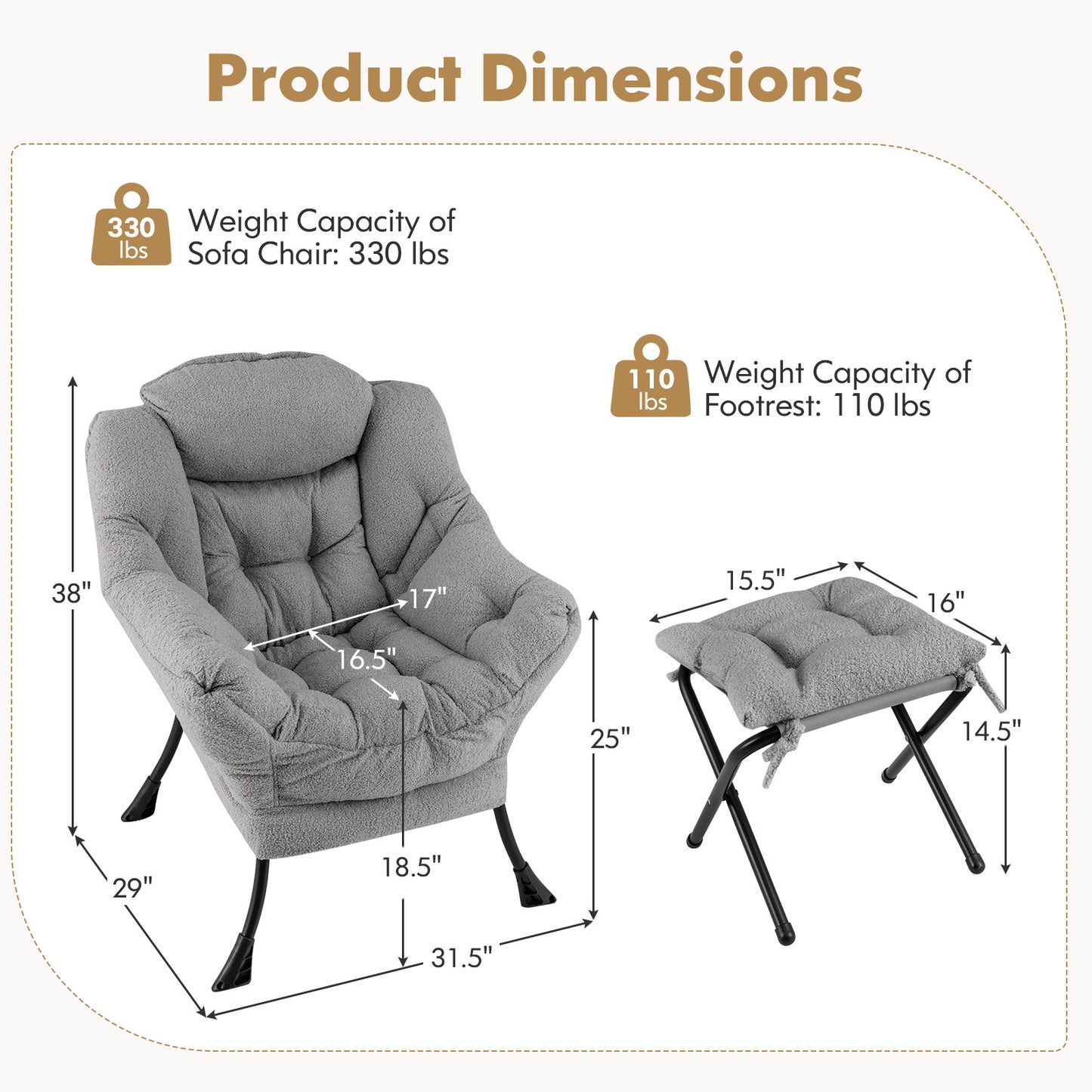 Accent Chair with Folding Footrest and Head Pillow