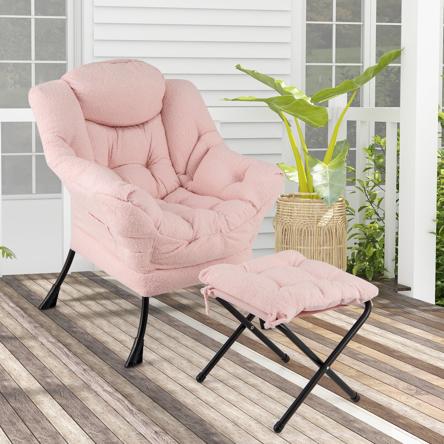 Accent Chair with Folding Footrest and Head Pillow