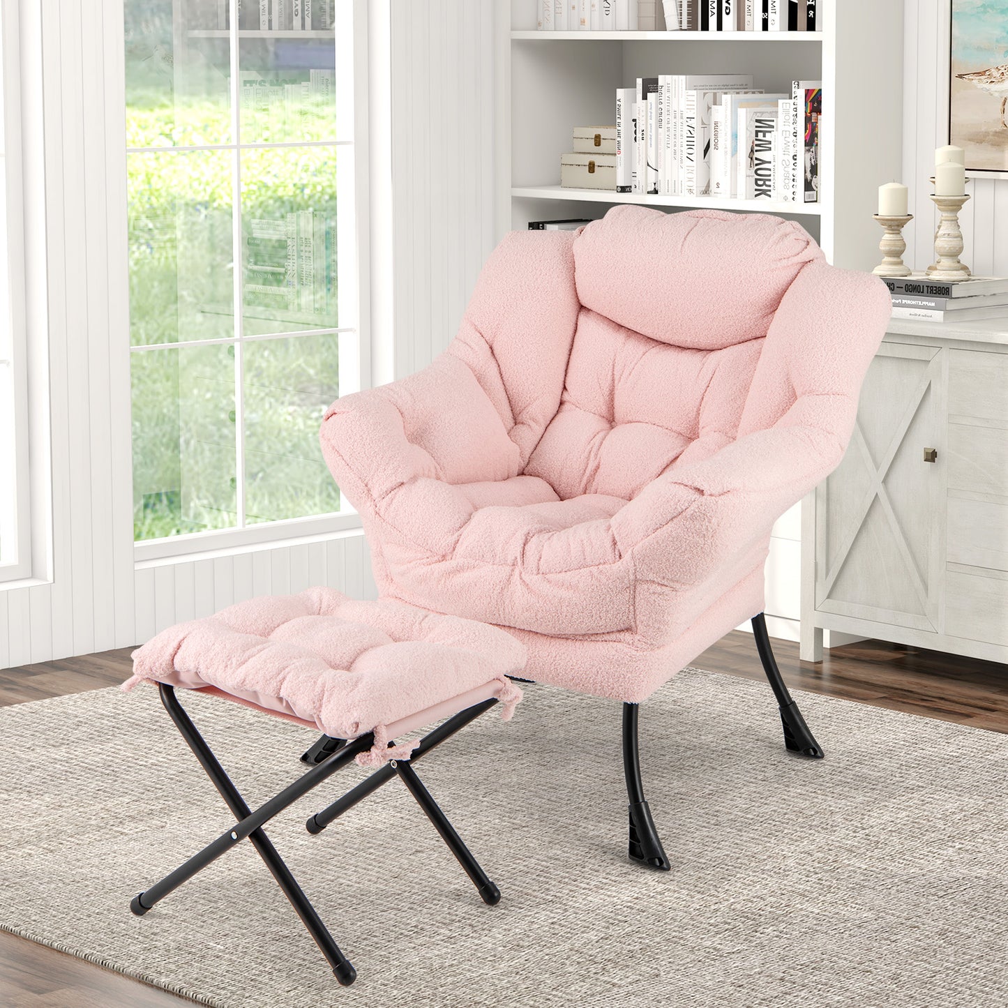 Accent Chair with Folding Footrest and Head Pillow