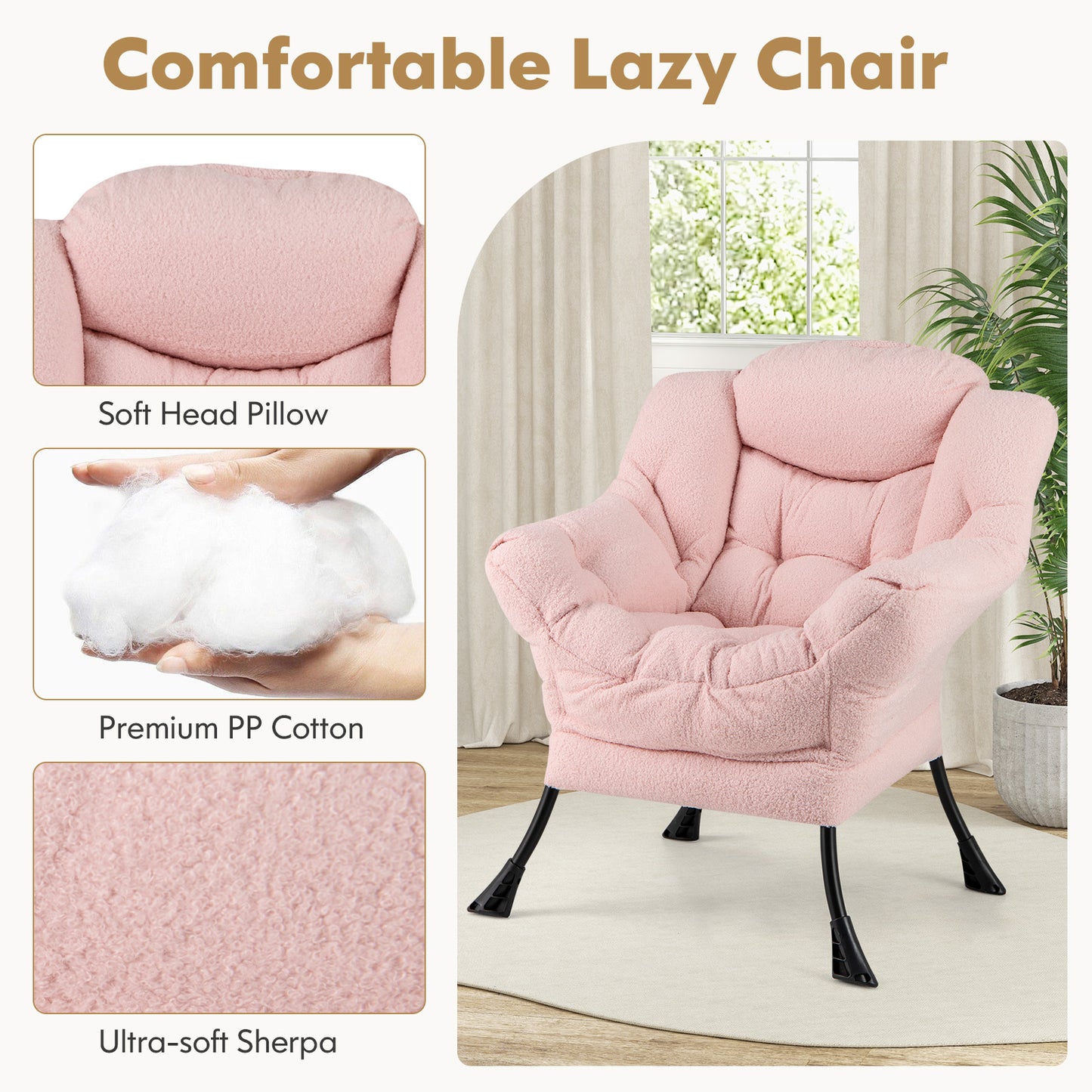 Accent Chair with Folding Footrest and Head Pillow