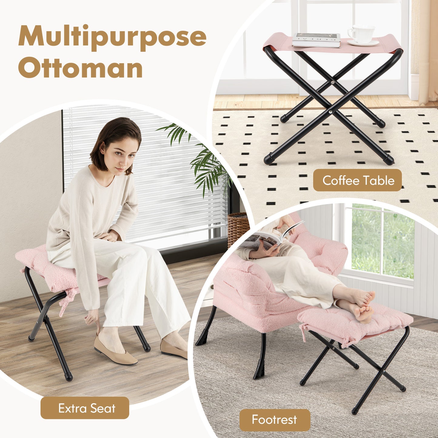 Accent Chair with Folding Footrest and Head Pillow
