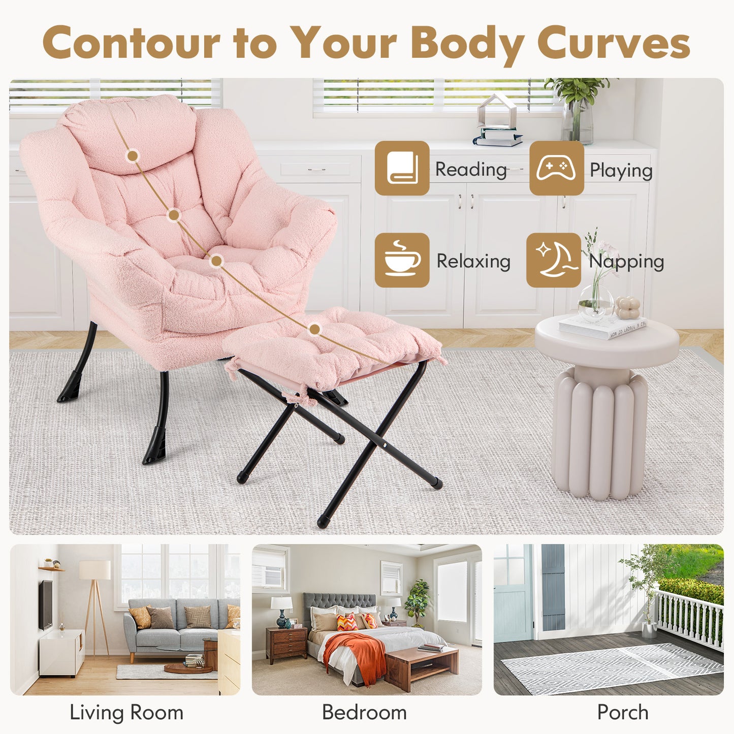 Accent Chair with Folding Footrest and Head Pillow
