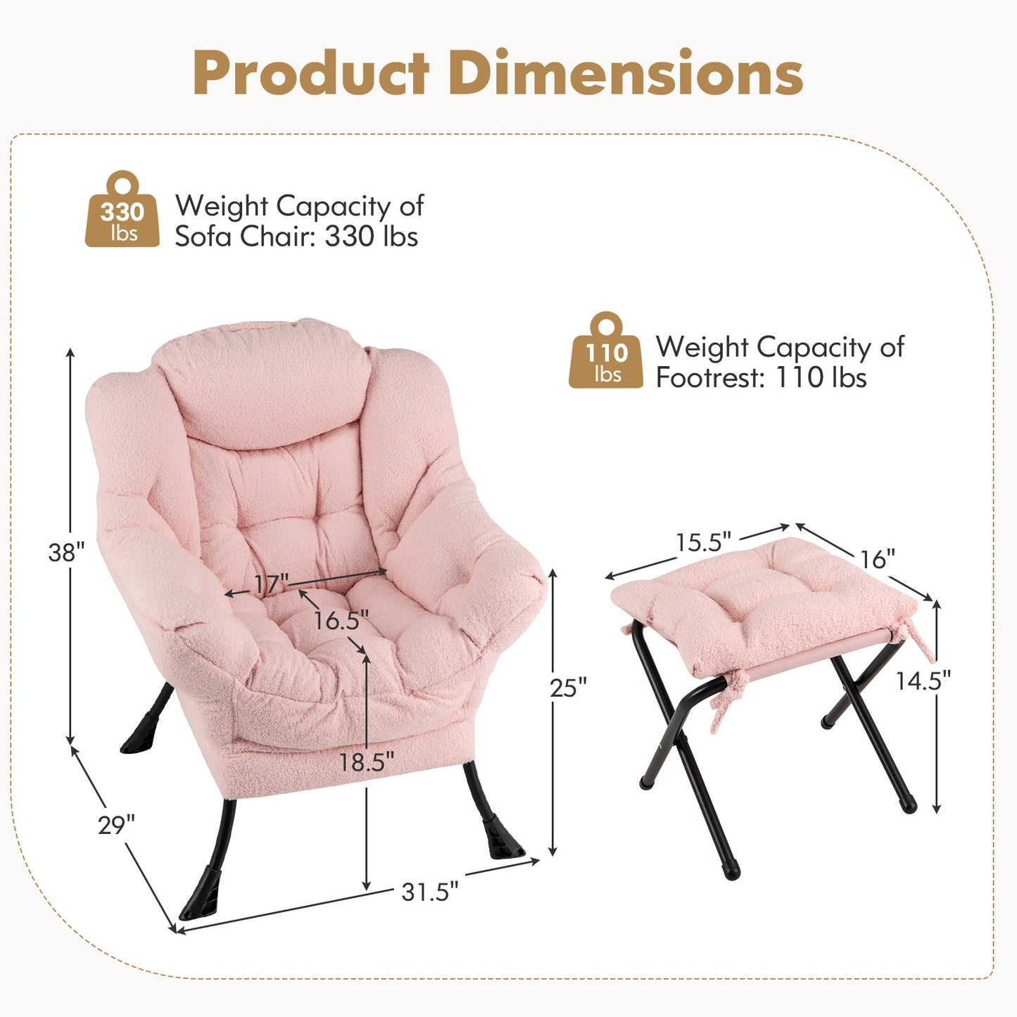 Accent Chair with Folding Footrest and Head Pillow