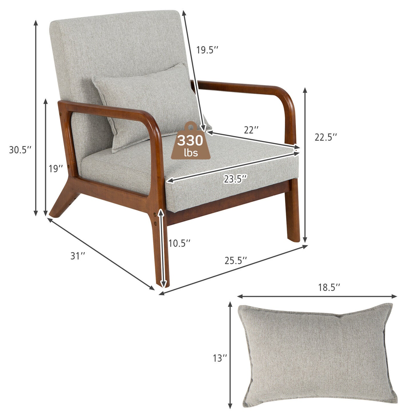 Accent Chair with Lumbar Pillow and Rubber Wood Frame