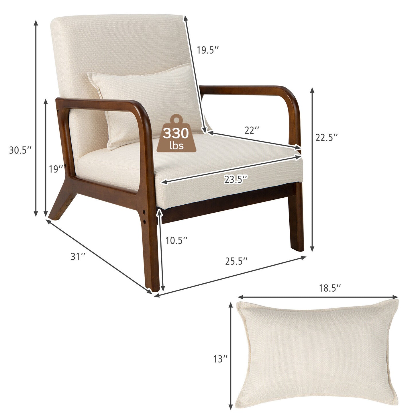 Accent Chair with Lumbar Pillow and Rubber Wood Frame