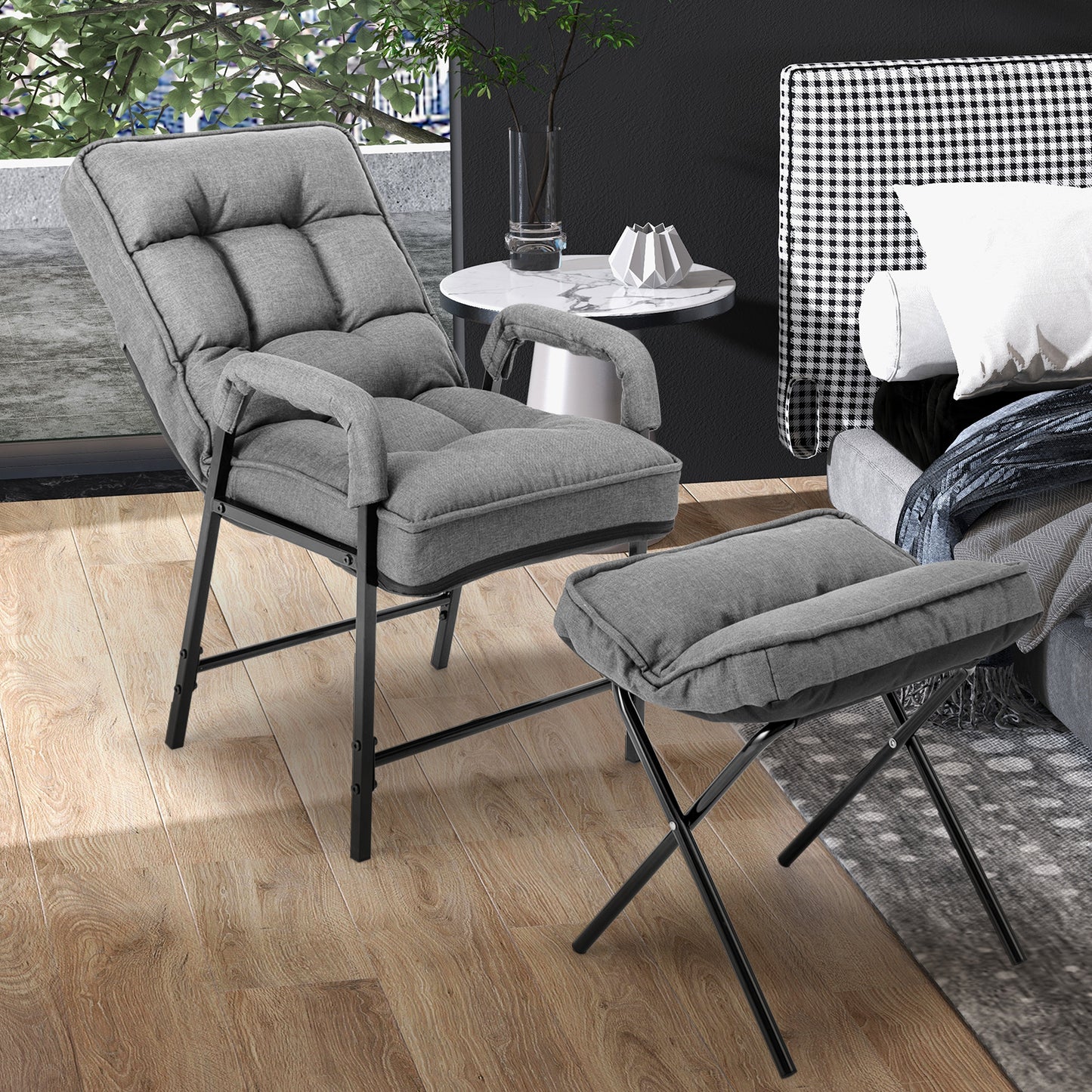 Adjustable Accent Chair with Ottoman - Linen Fabric