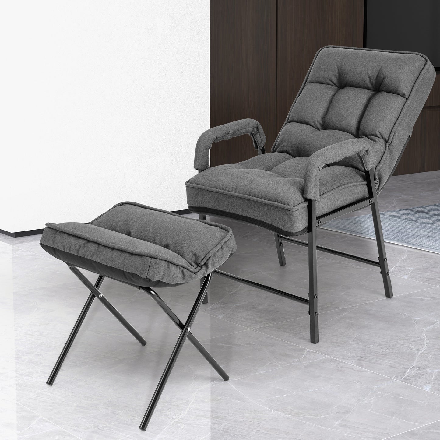 Adjustable Accent Chair with Ottoman - Linen Fabric