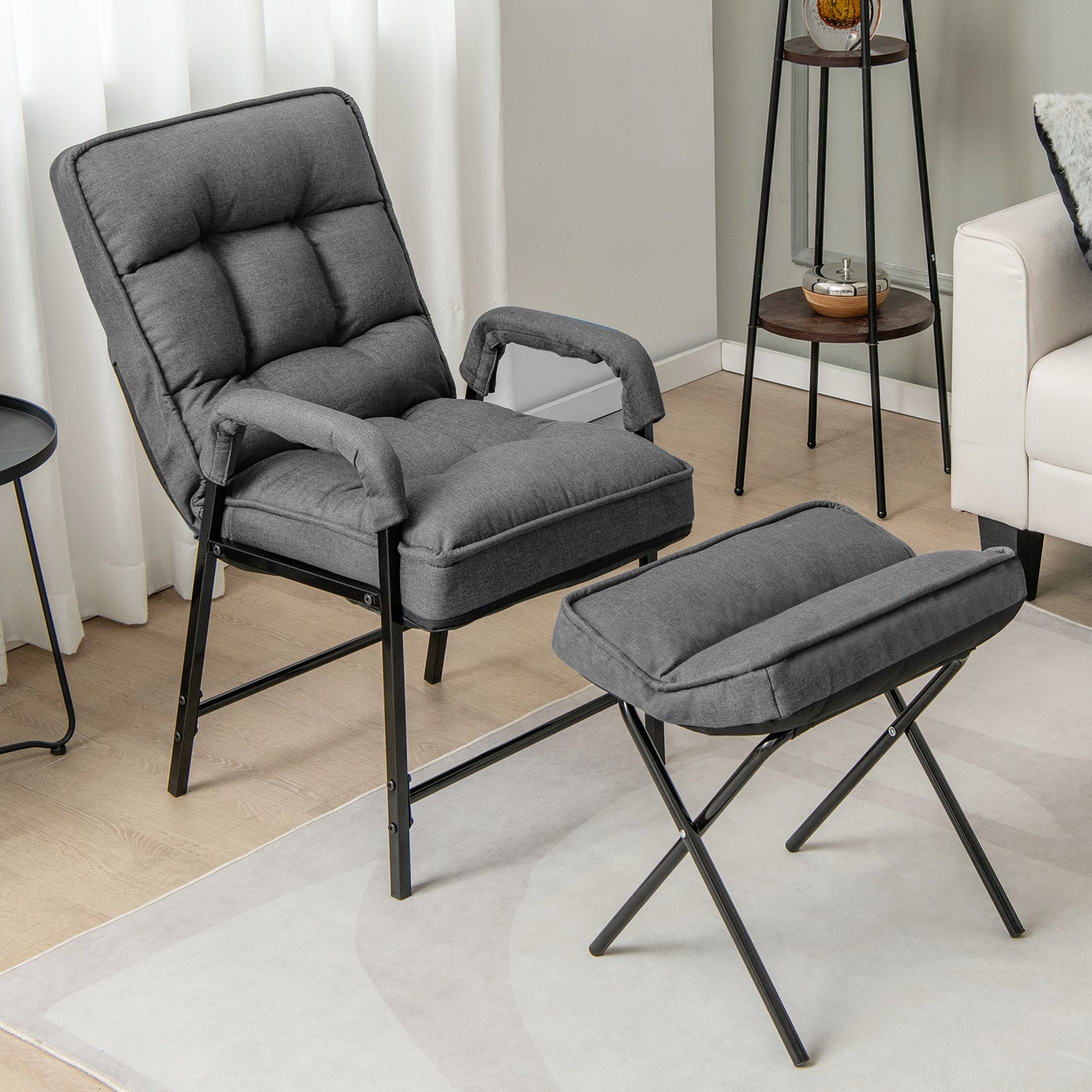 Adjustable Accent Chair with Ottoman - Linen Fabric