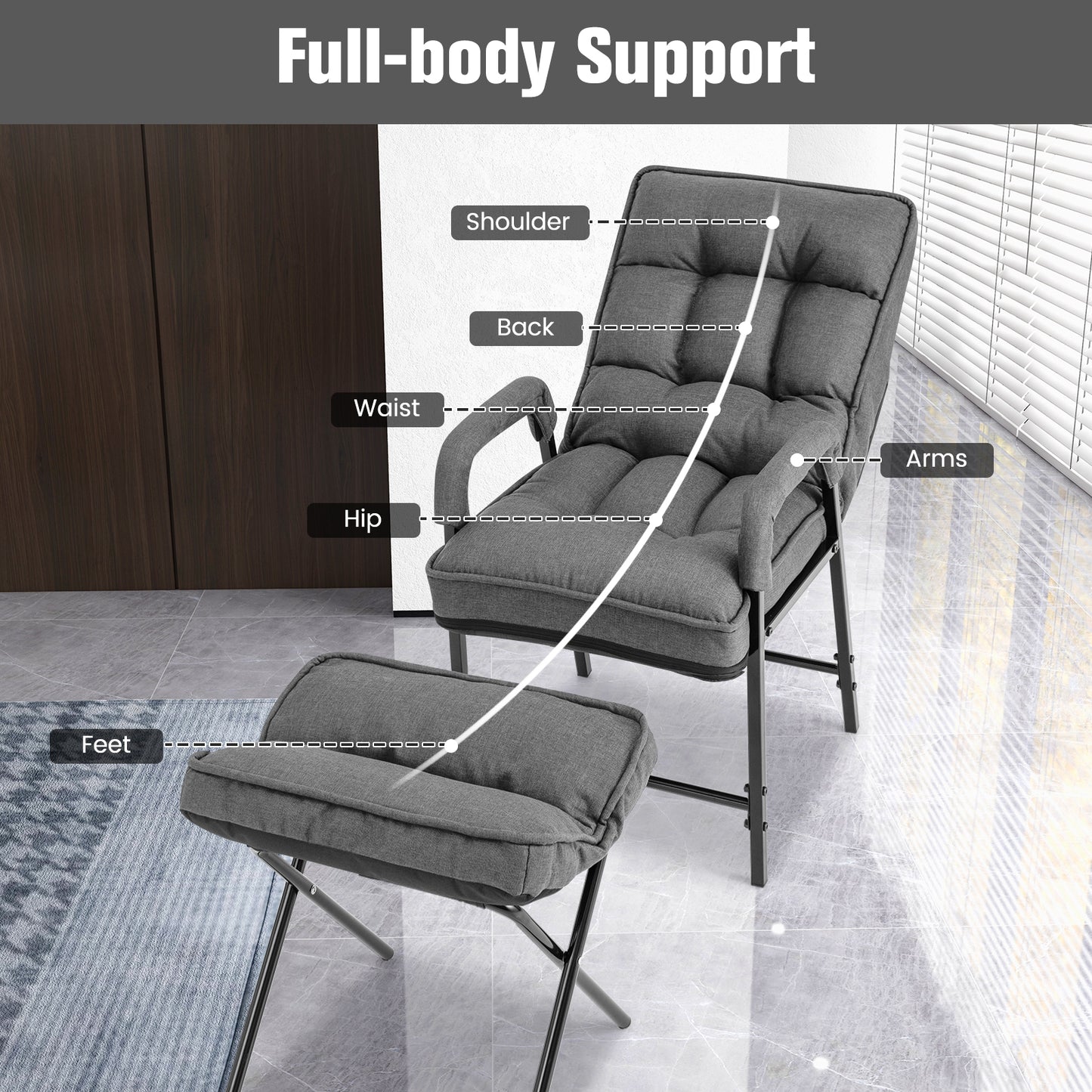 Adjustable Accent Chair with Ottoman - Linen Fabric