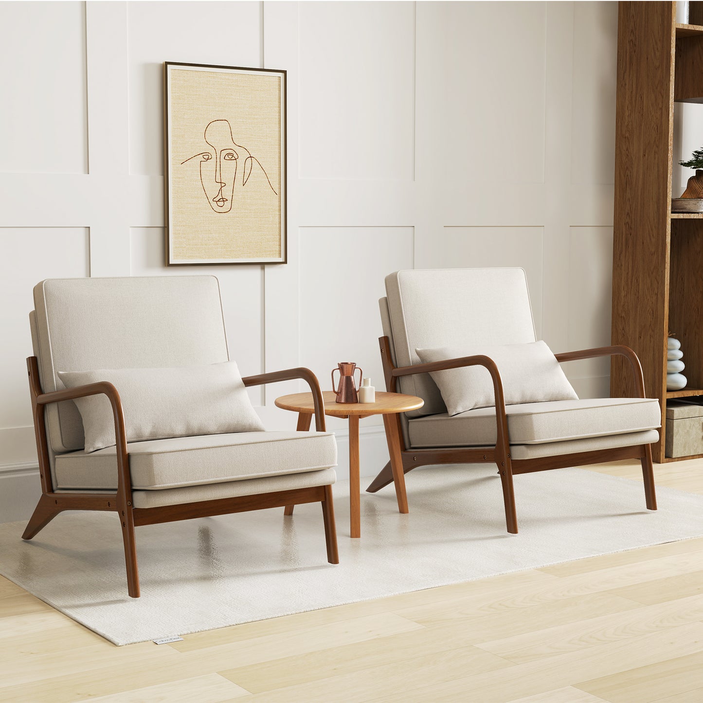 Accent Chair with Rubber Wood Armrests and Lumbar Pillow