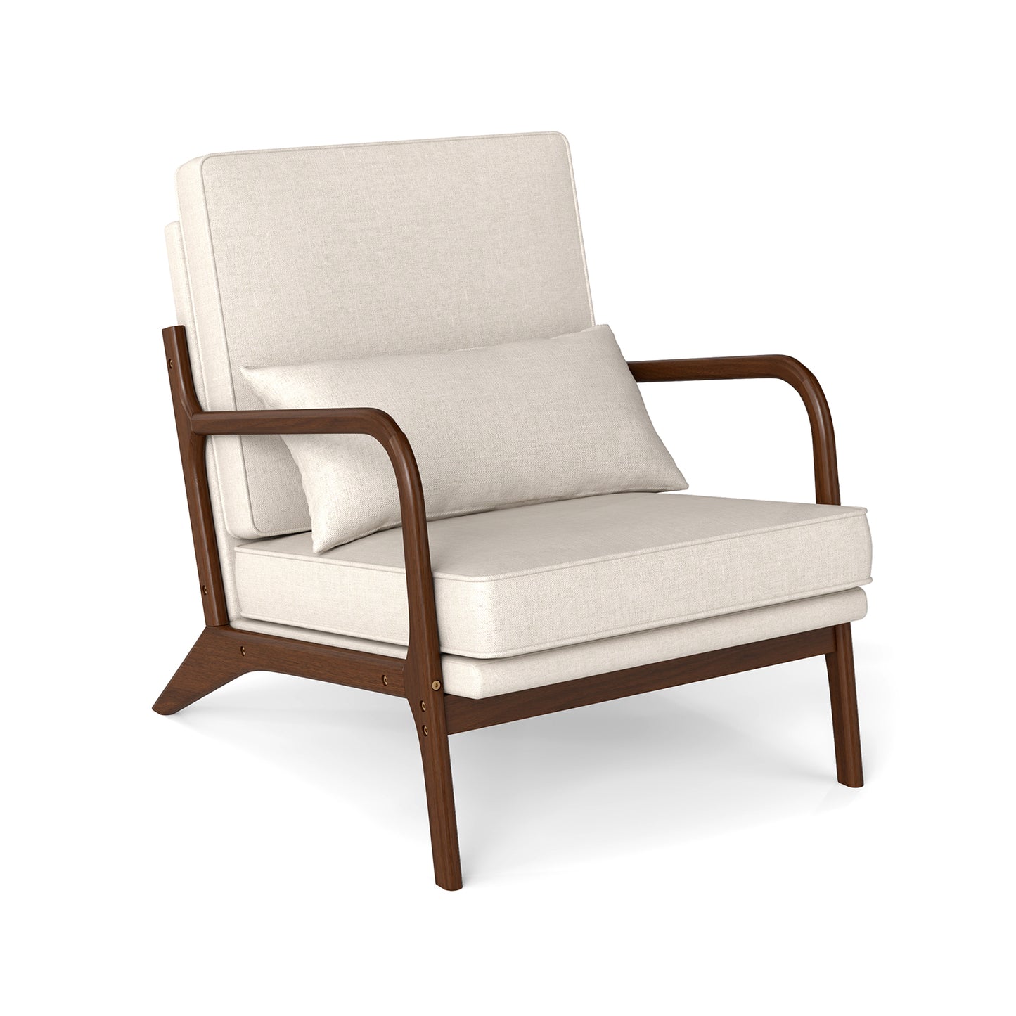 Accent Chair with Rubber Wood Armrests and Lumbar Pillow