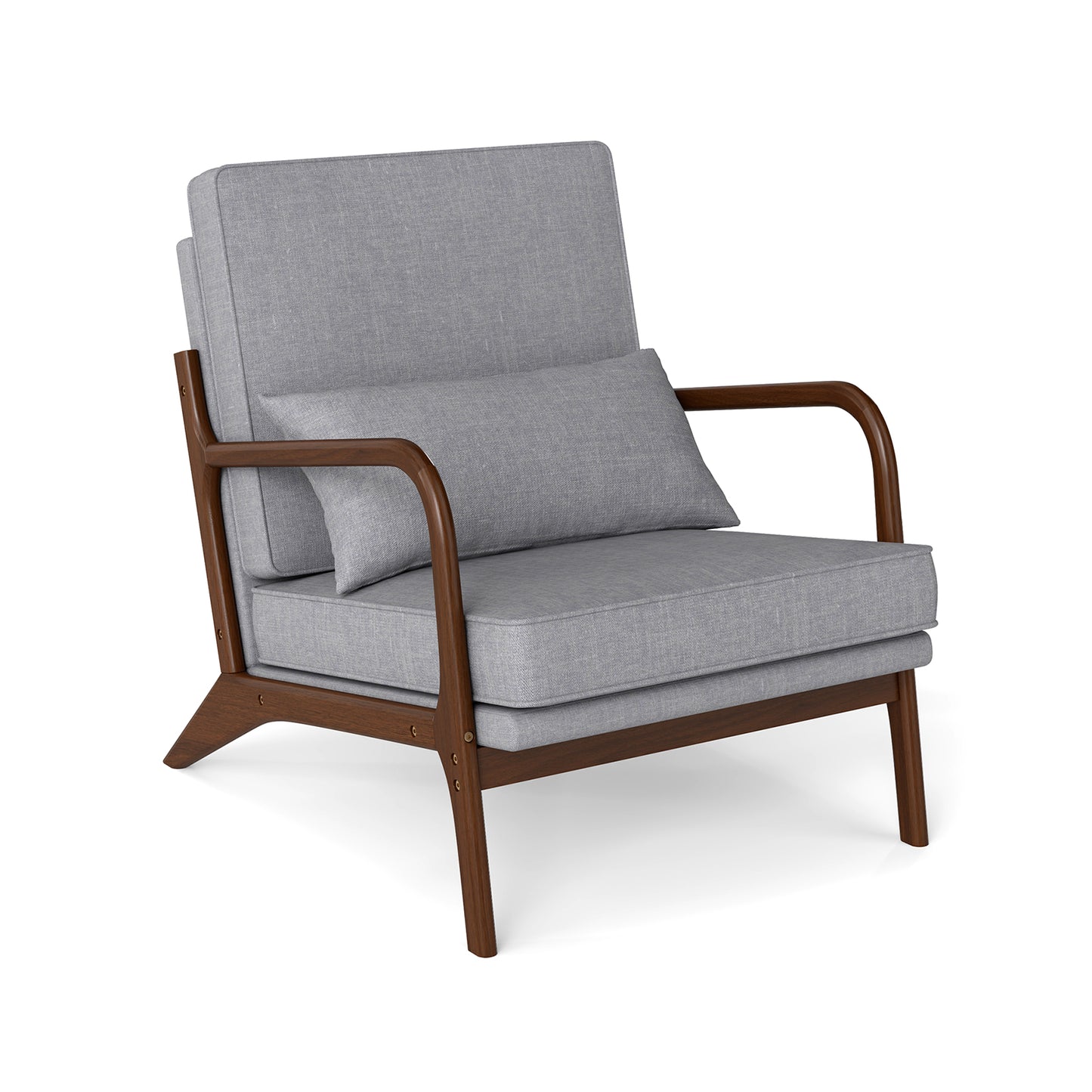 Accent Chair with Rubber Wood Armrests and Lumbar Pillow