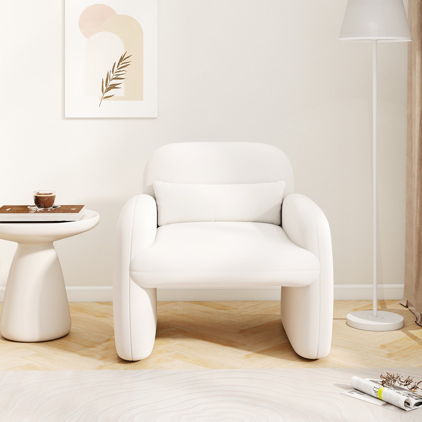 Sherpa Accent Chair with Lumbar Pillow and Armrests