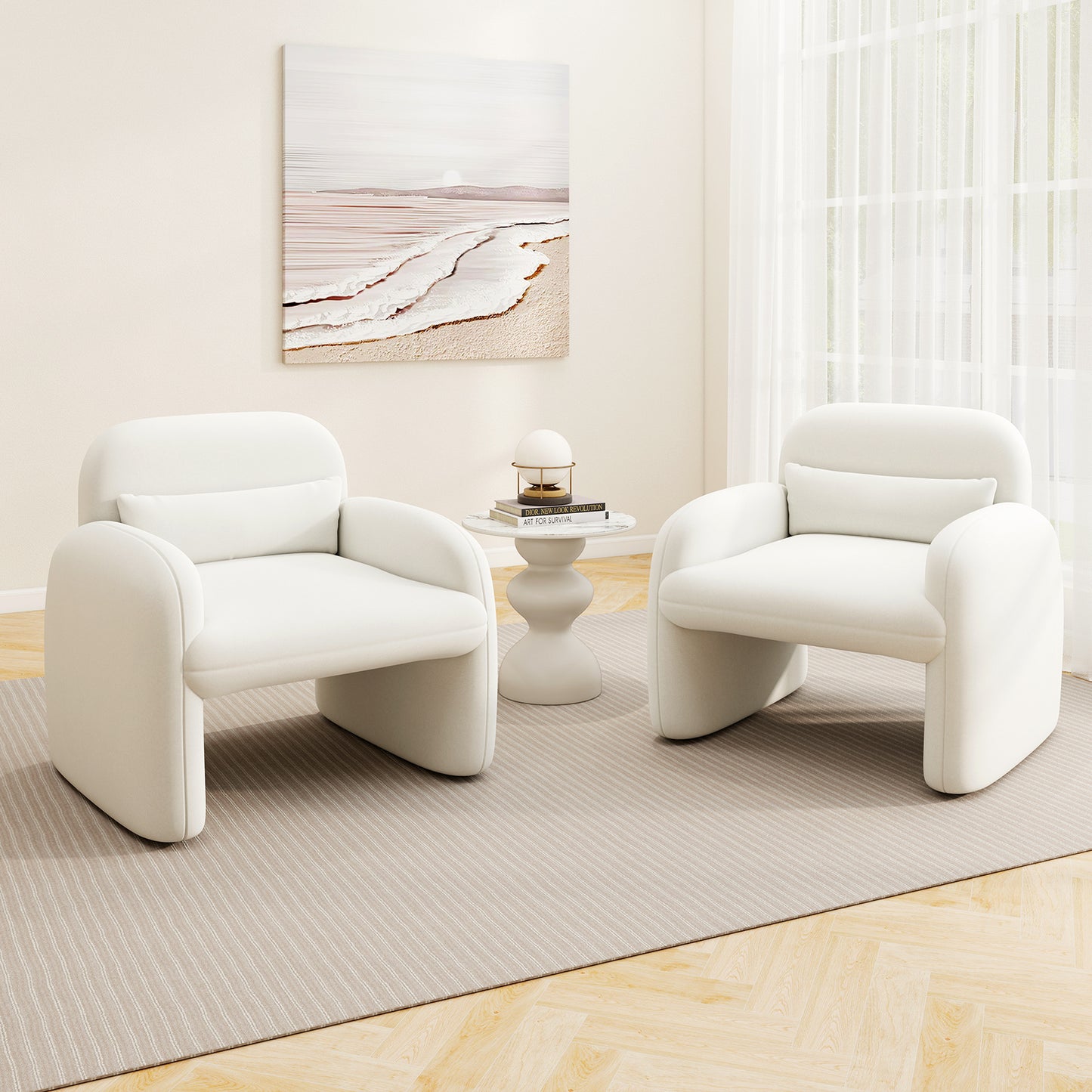 Sherpa Accent Chair with Lumbar Pillow and Armrests