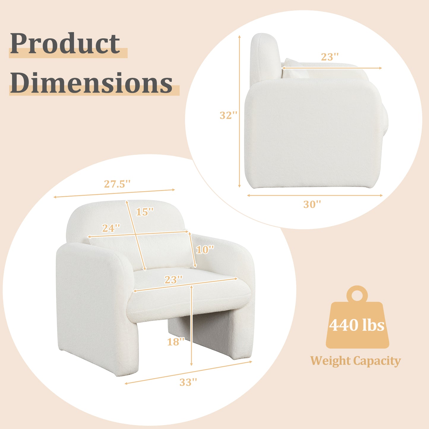 Sherpa Accent Chair with Lumbar Pillow and Armrests