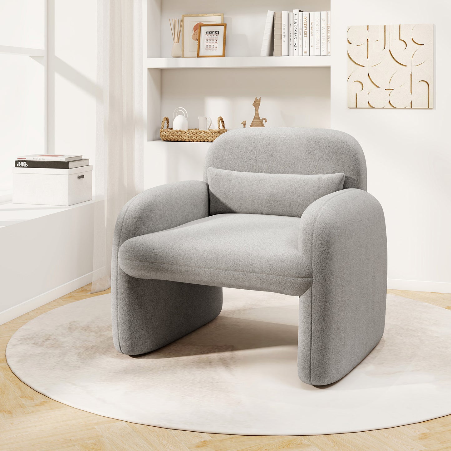 Sherpa Accent Chair with Lumbar Pillow and Armrests