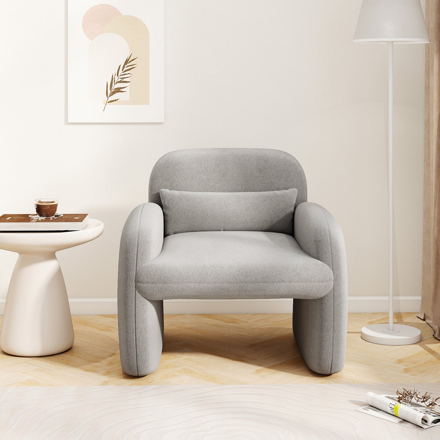 Sherpa Accent Chair with Lumbar Pillow and Armrests