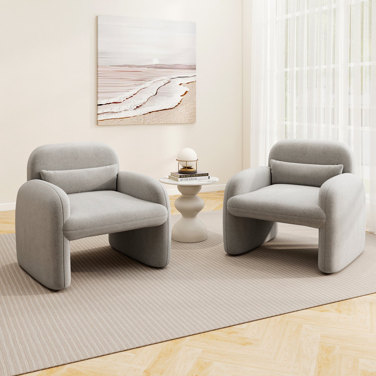 Sherpa Accent Chair with Lumbar Pillow and Armrests