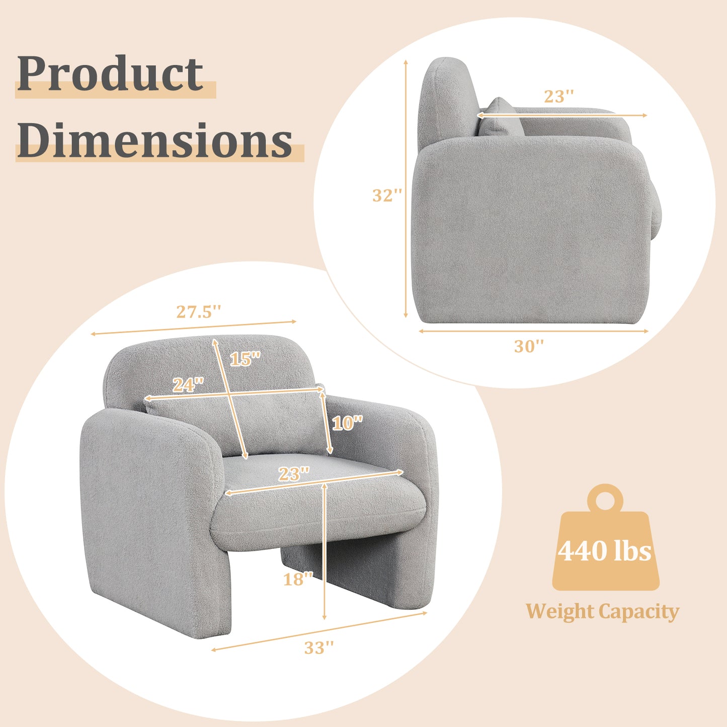 Sherpa Accent Chair with Lumbar Pillow and Armrests
