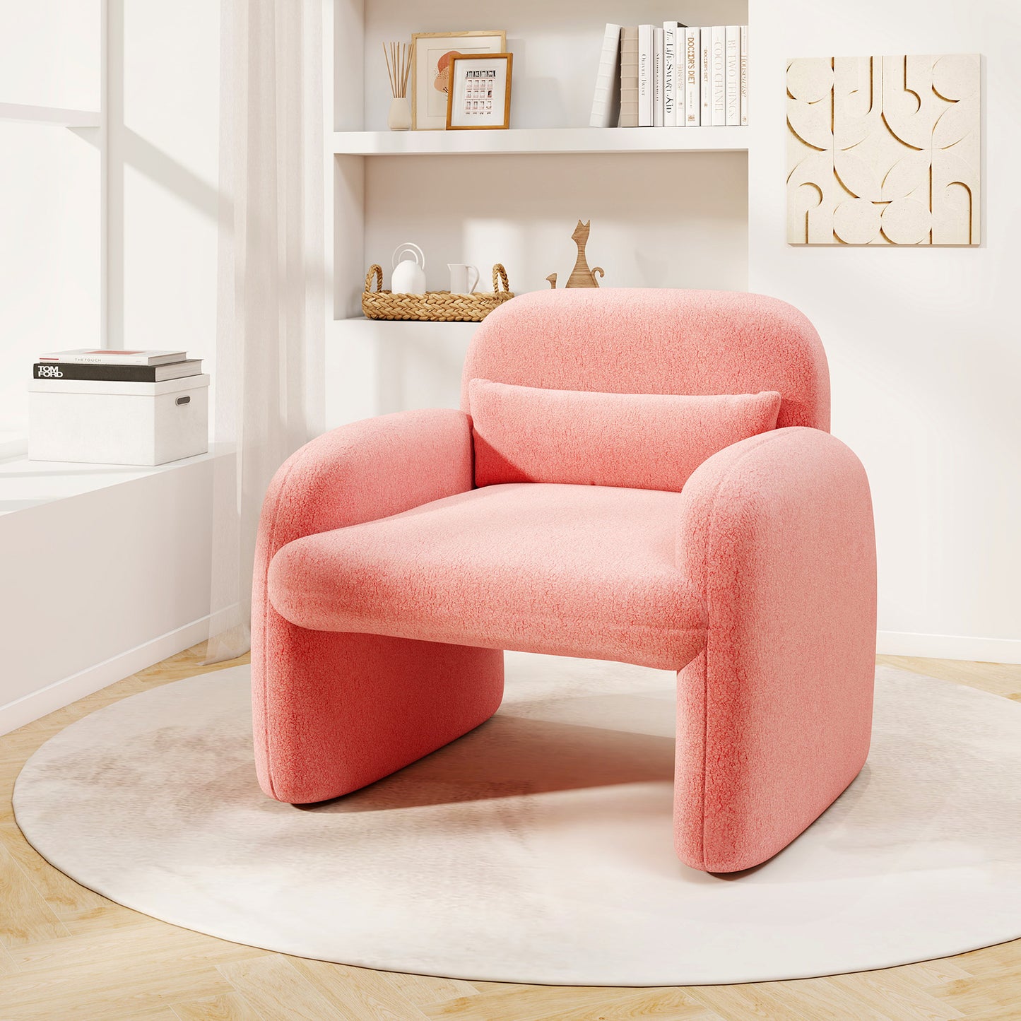 Sherpa Accent Chair with Lumbar Pillow and Armrests