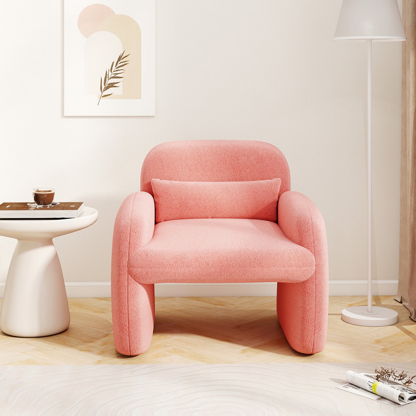 Sherpa Accent Chair with Lumbar Pillow and Armrests