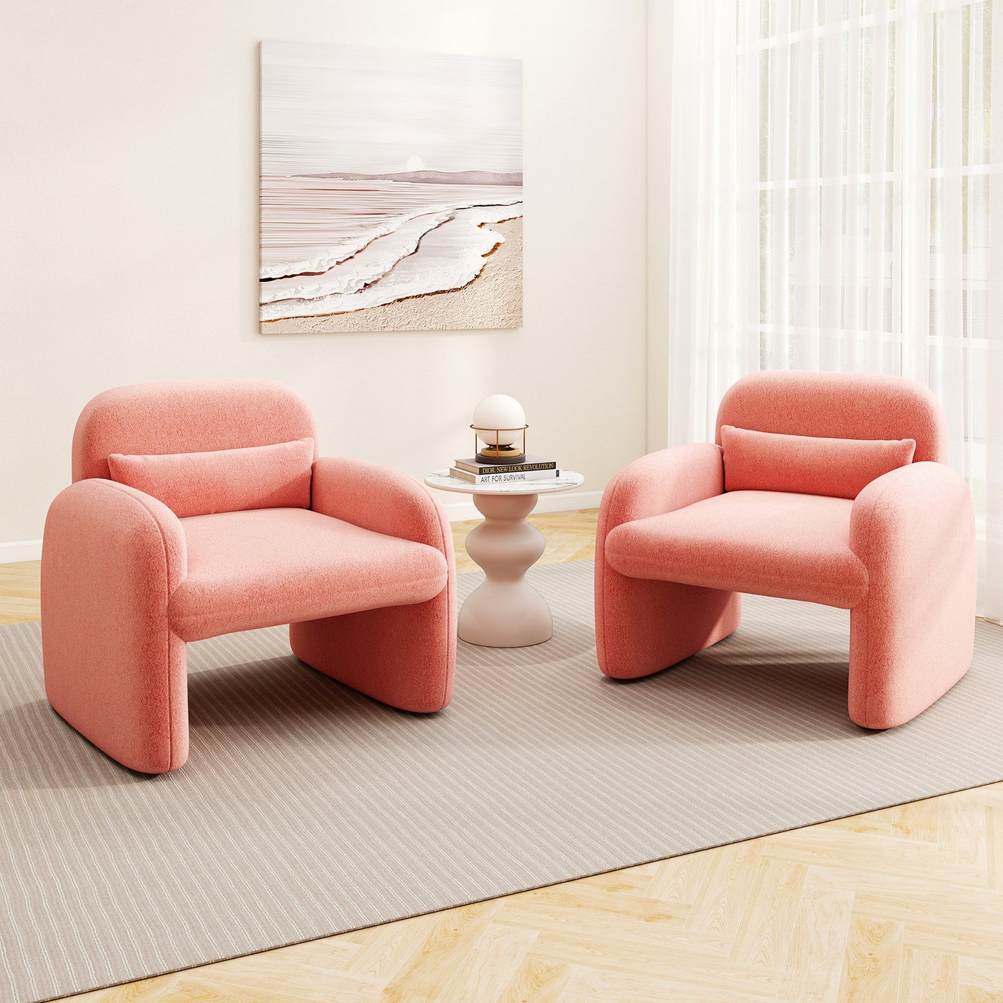 Sherpa Accent Chair with Lumbar Pillow and Armrests