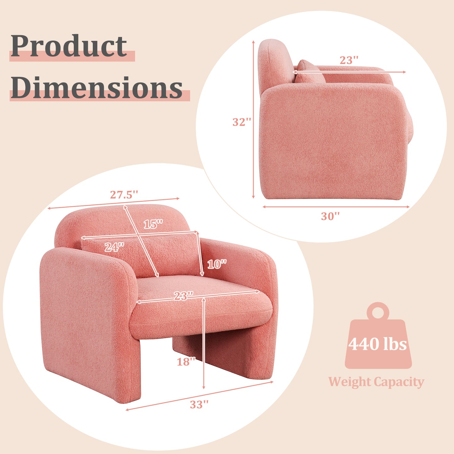 Sherpa Accent Chair with Lumbar Pillow and Armrests