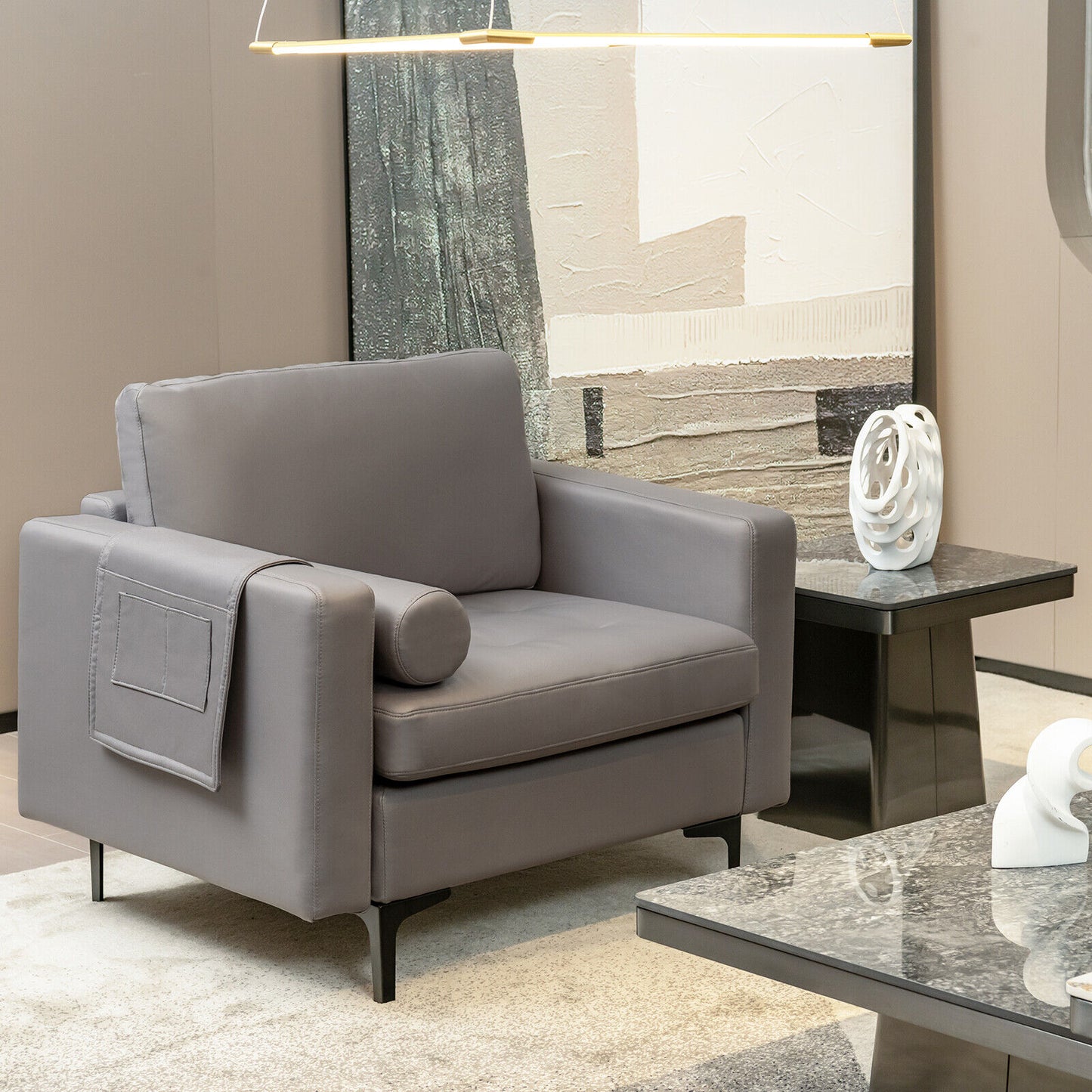 Modular Accent Chair with USB Port & Storage Caddy