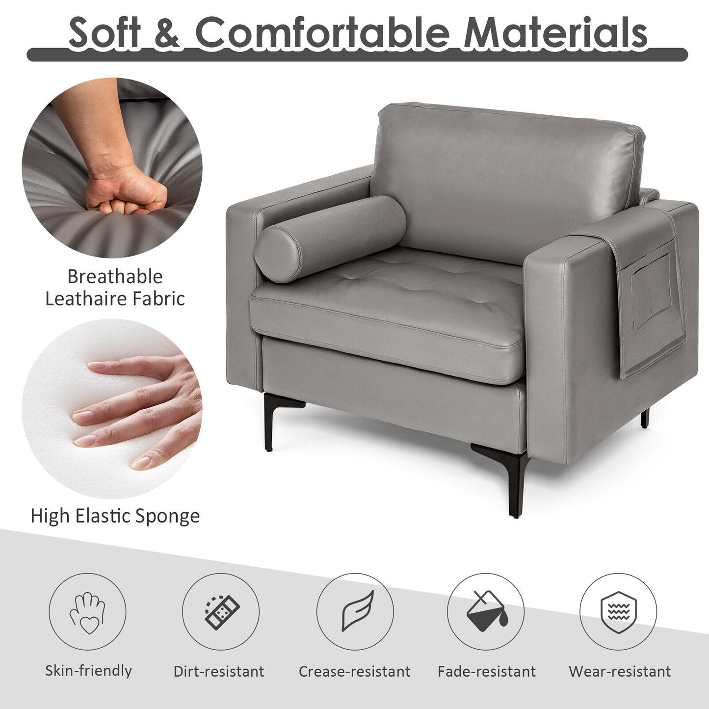 Modular Accent Chair with USB Port & Storage Caddy