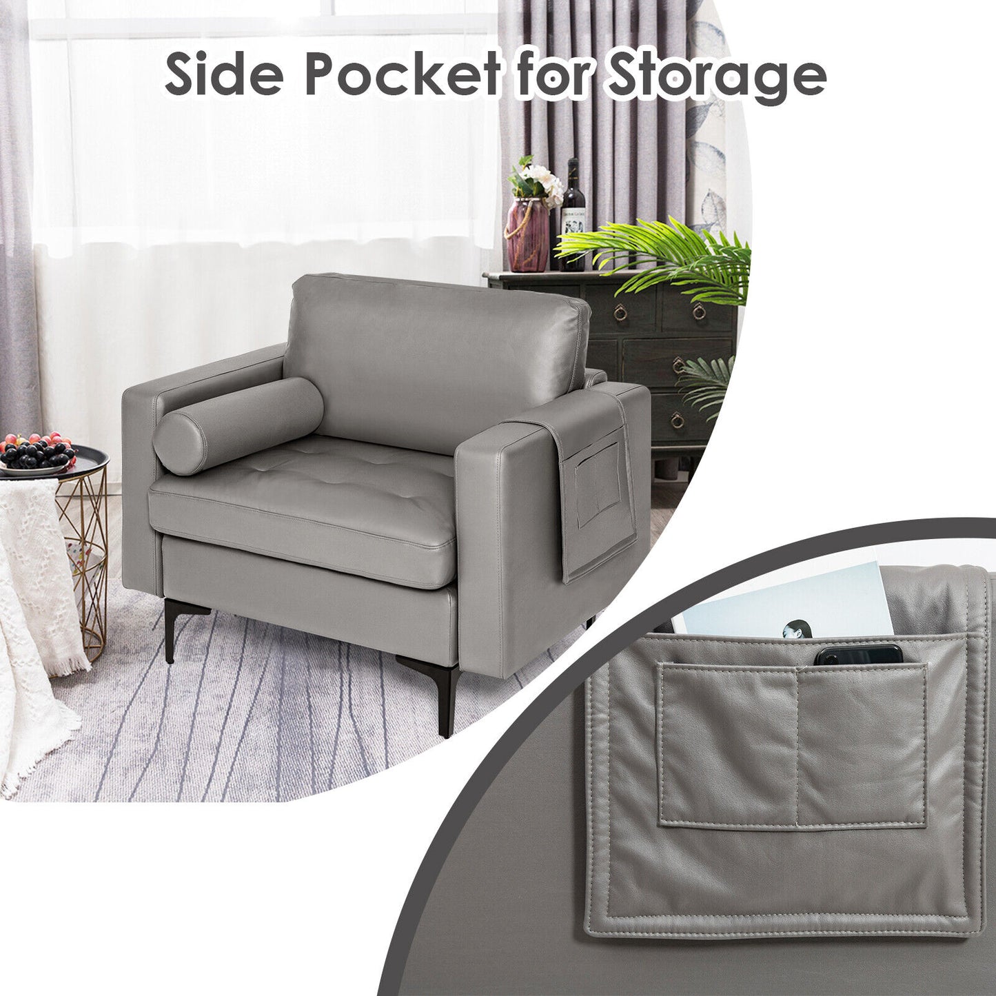 Modular Accent Chair with USB Port & Storage Caddy