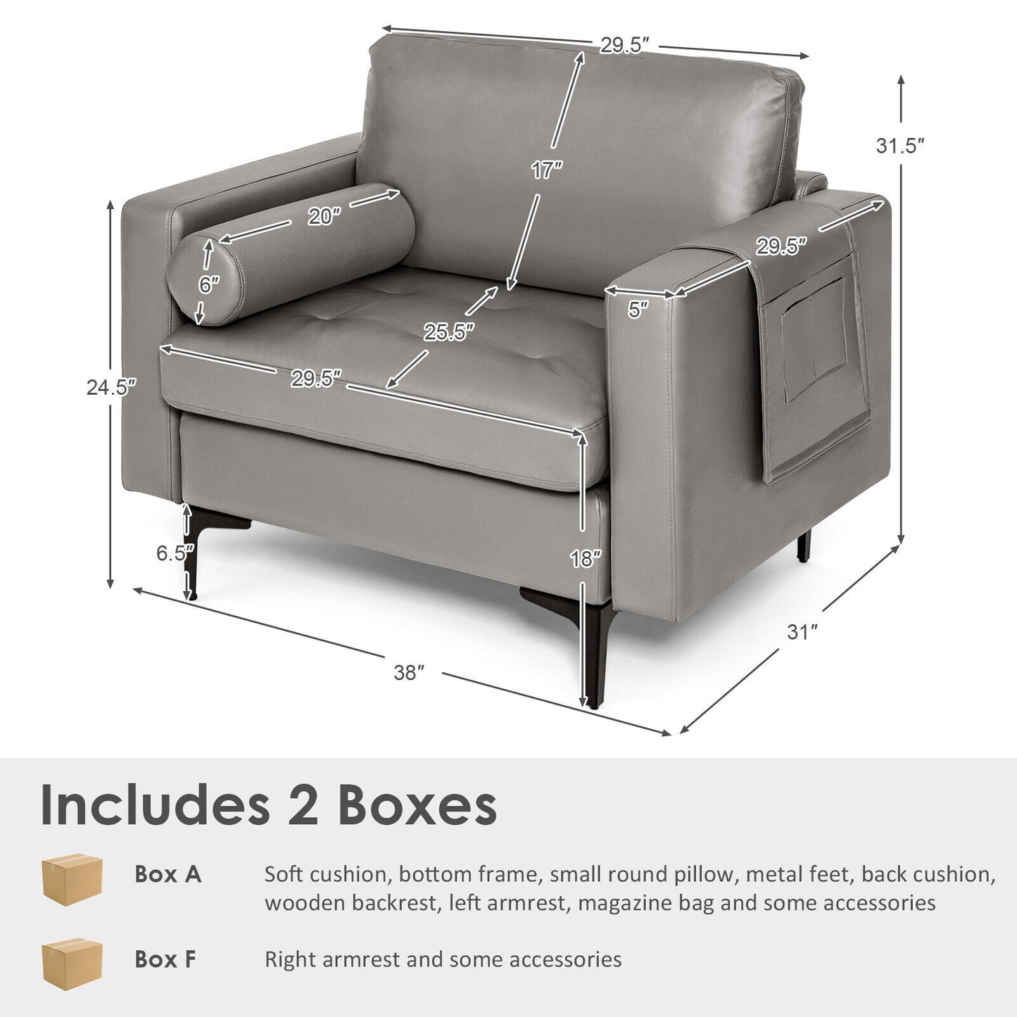 Modular Accent Chair with USB Port & Storage Caddy