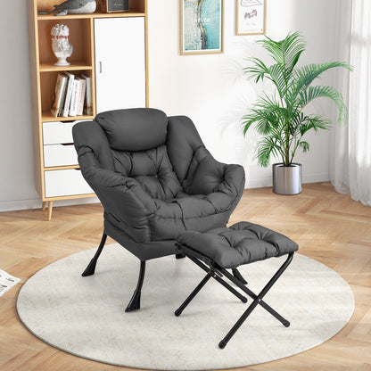 Accent Chair with Folding Footrest and Side Pocket